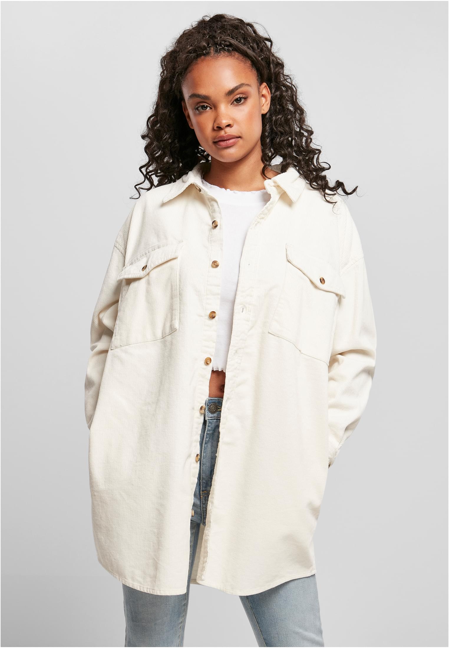 Ladies Long Corduroy Overshirt whitesand 3XL - alternate variant 2
