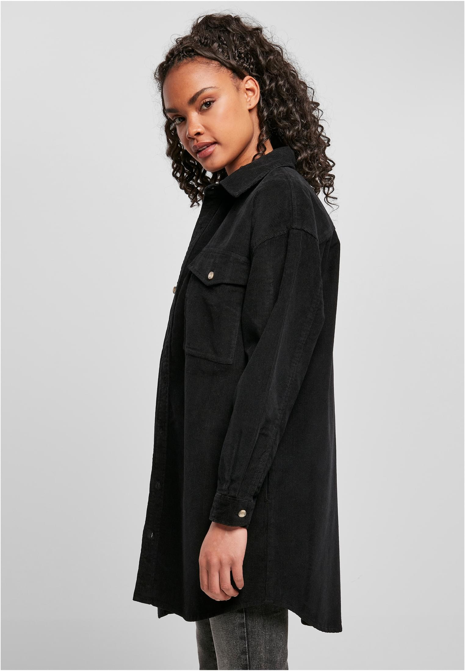 Ladies Long Corduroy Overshirt black 3XL - variant image 1