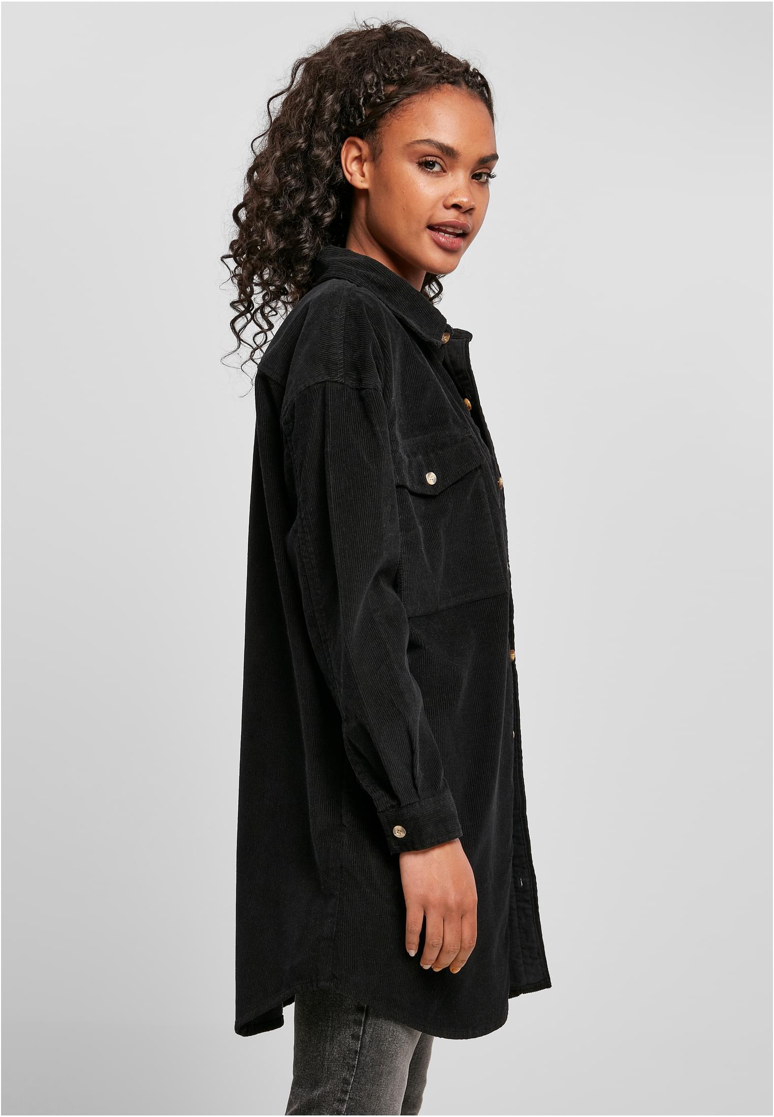 Ladies Long Corduroy Overshirt black 3XL - variant image 3