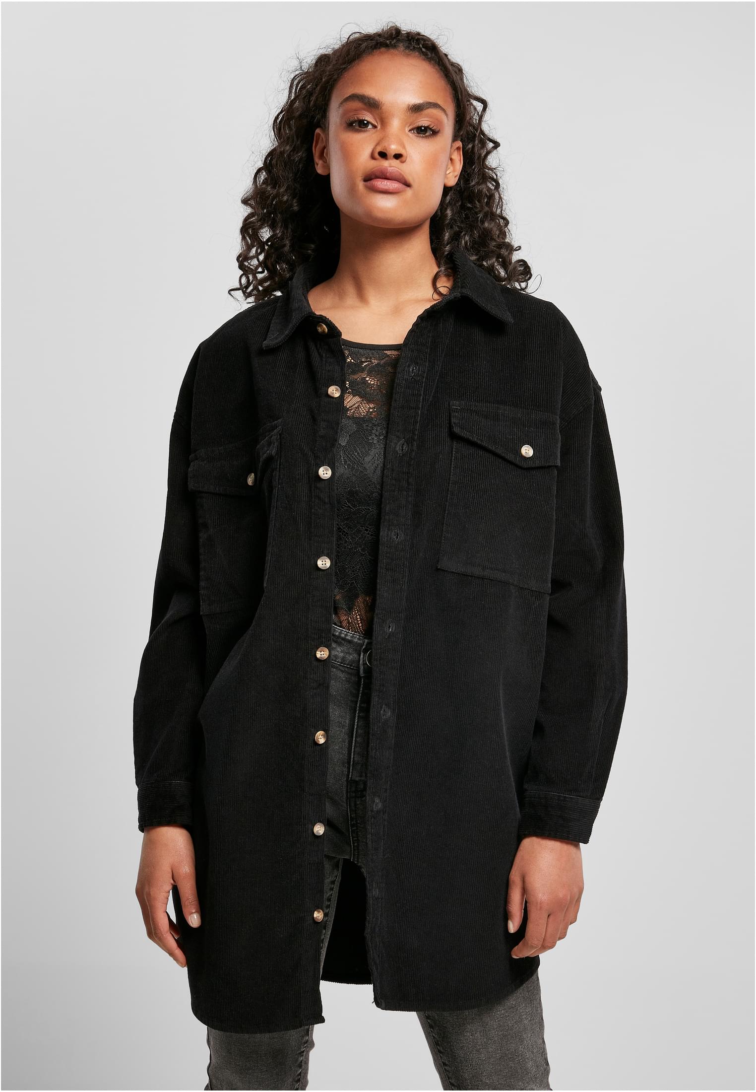 Ladies Long Corduroy Overshirt black 3XL - alternate variant 1