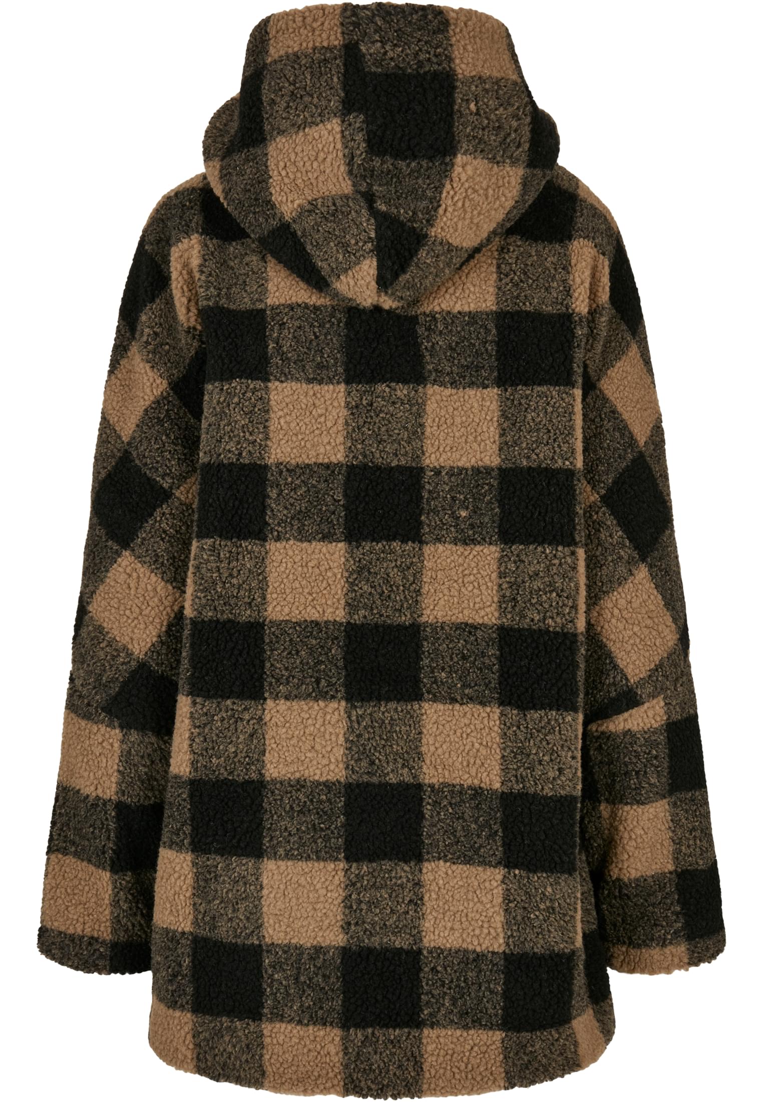 Ladies Hooded Oversized Check Sherpa Jacket softtaupe/black 3XL - variant image 1