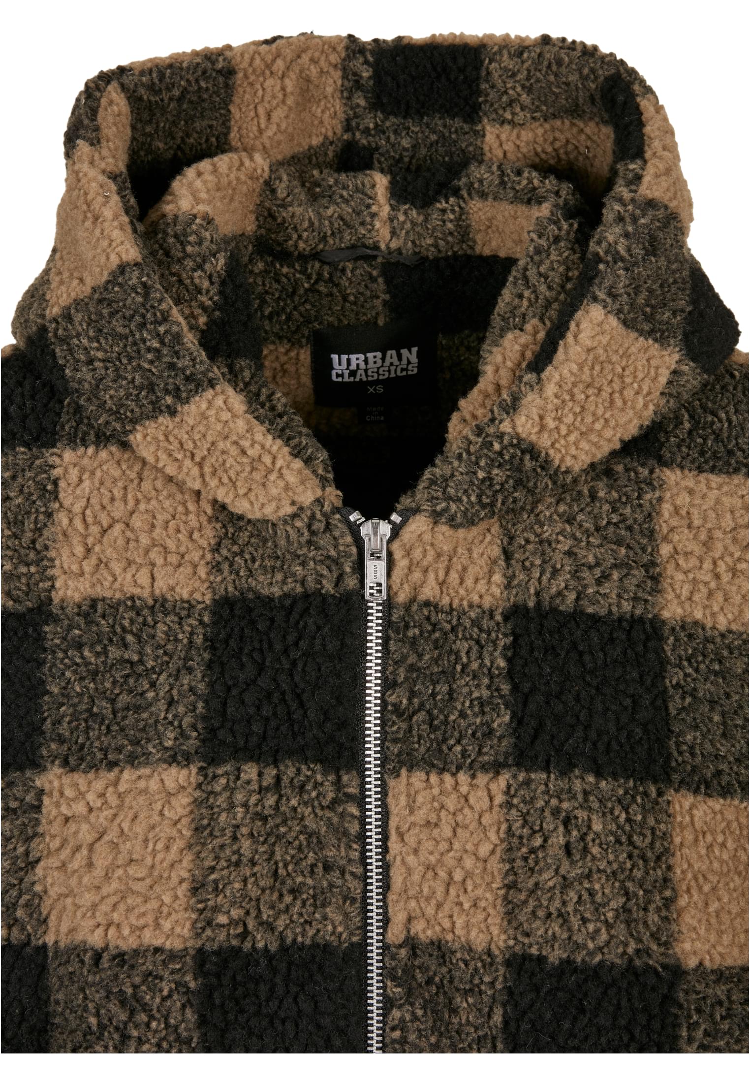 Ladies Hooded Oversized Check Sherpa Jacket softtaupe/black 3XL - variant image 2