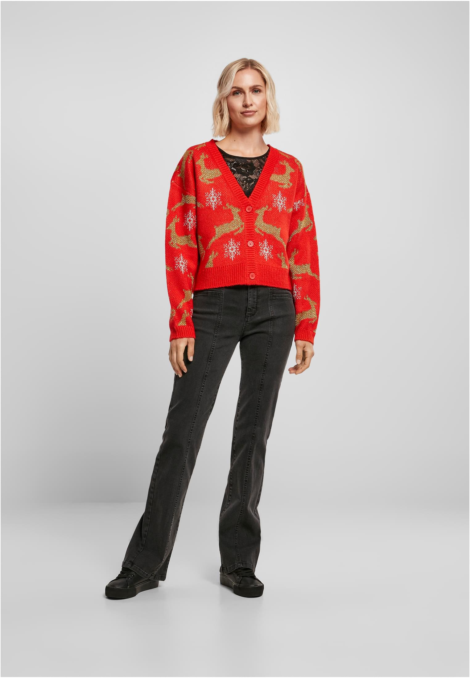 Ladies Short Oversized Christmas Cardigan red/gold 3XL - variant image 4