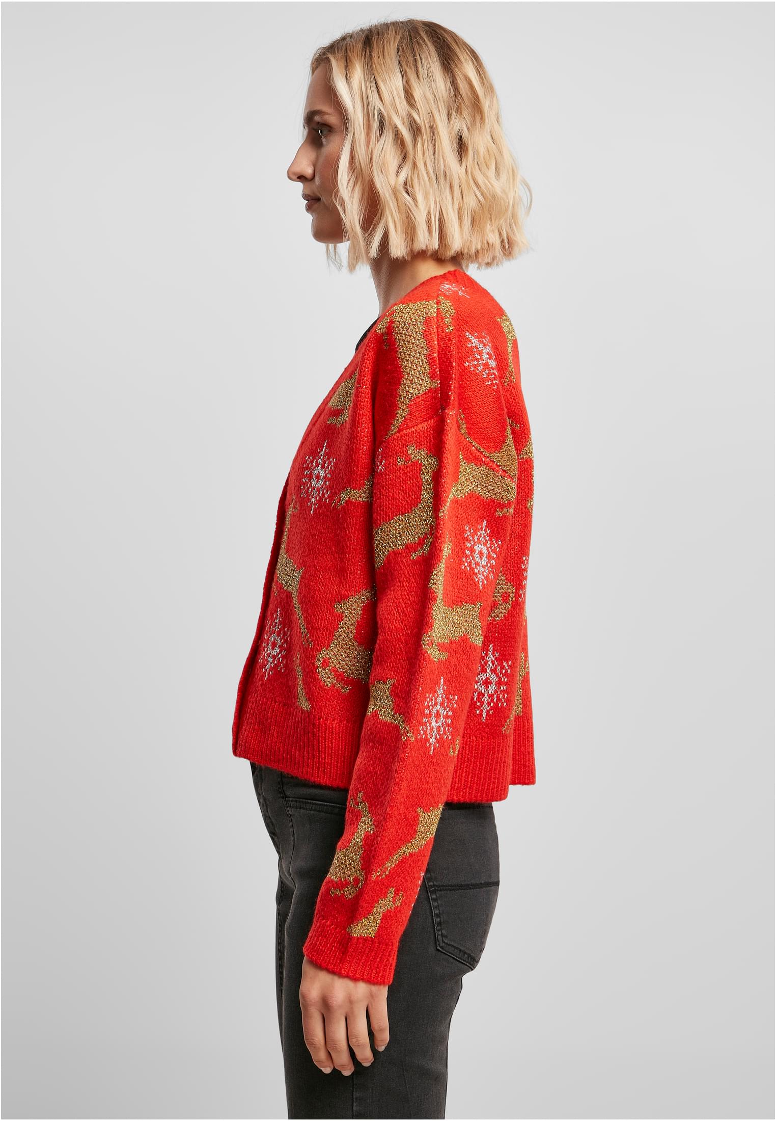 Ladies Short Oversized Christmas Cardigan red/gold 3XL - variant image 1