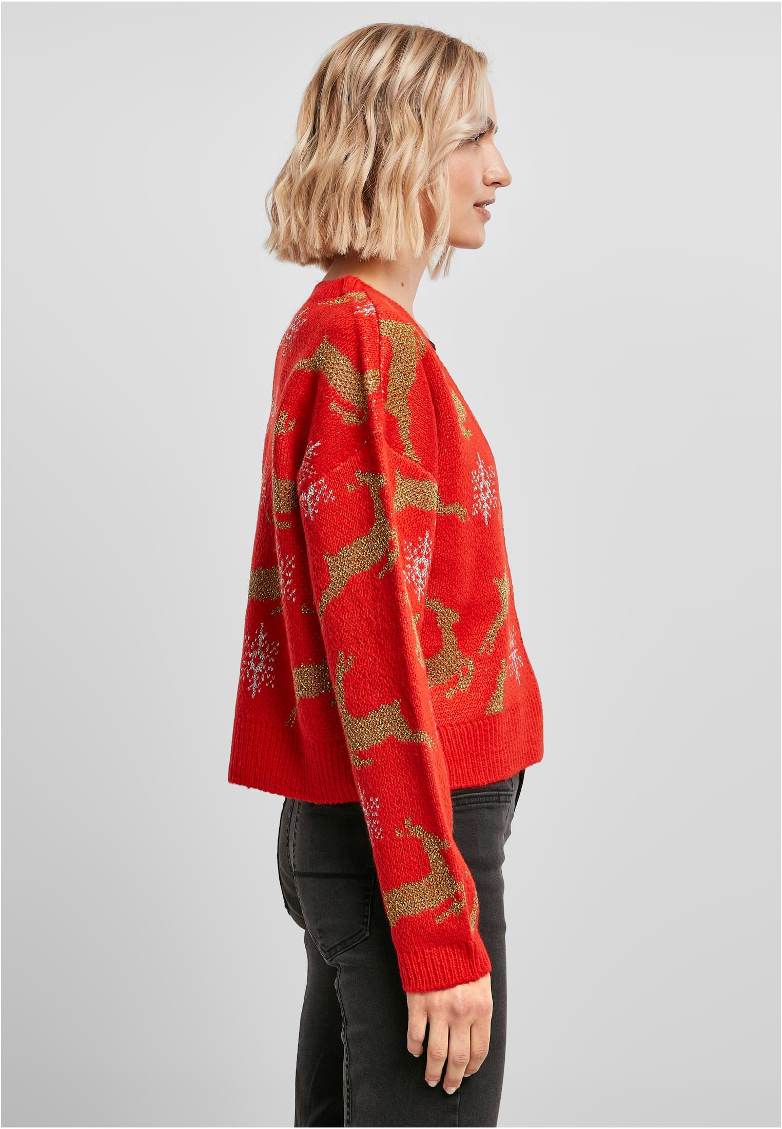 Ladies Short Oversized Christmas Cardigan red/gold 3XL - variant image 3