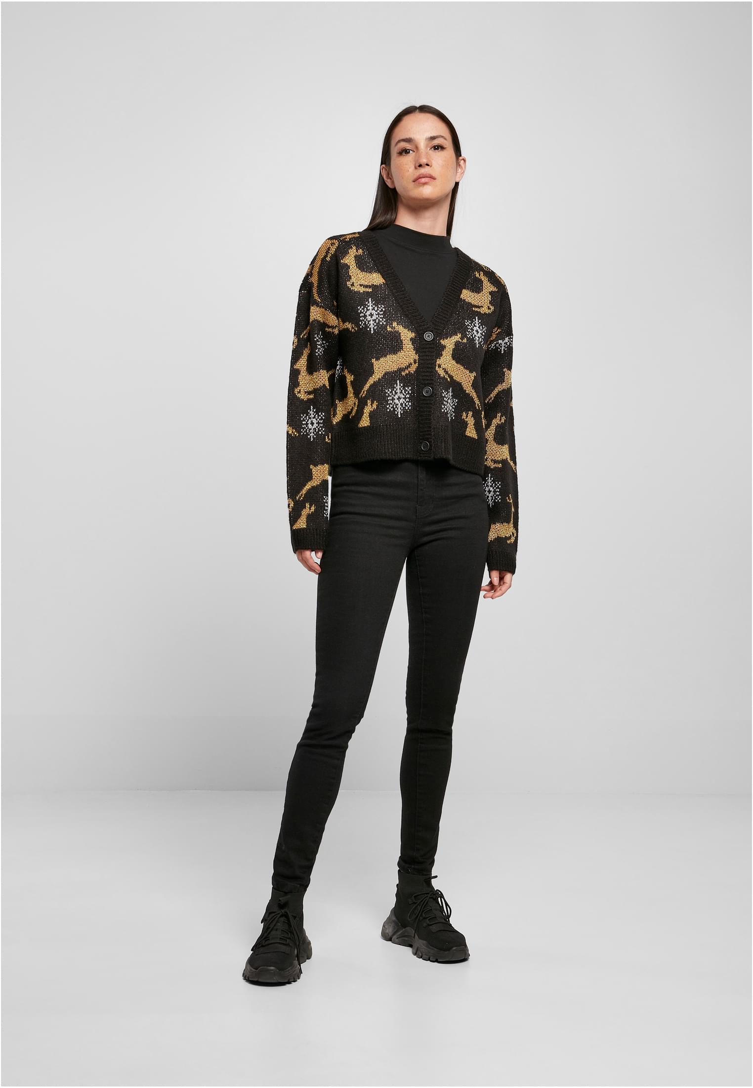 Ladies Short Oversized Christmas Cardigan black/gold 3XL - variant image 4