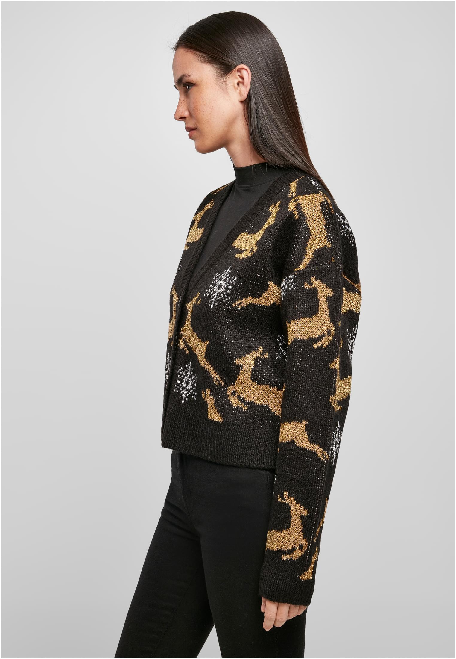 Ladies Short Oversized Christmas Cardigan black/gold 3XL - variant image 1