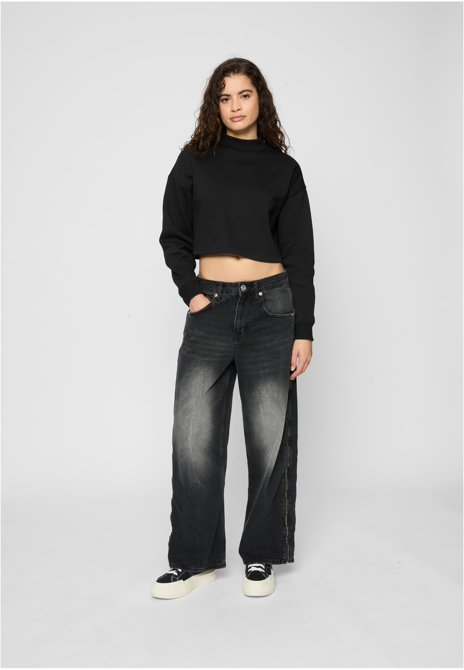 Ladies Cropped Oversized Sweat High Neck Crew black 3XL - variant image 2