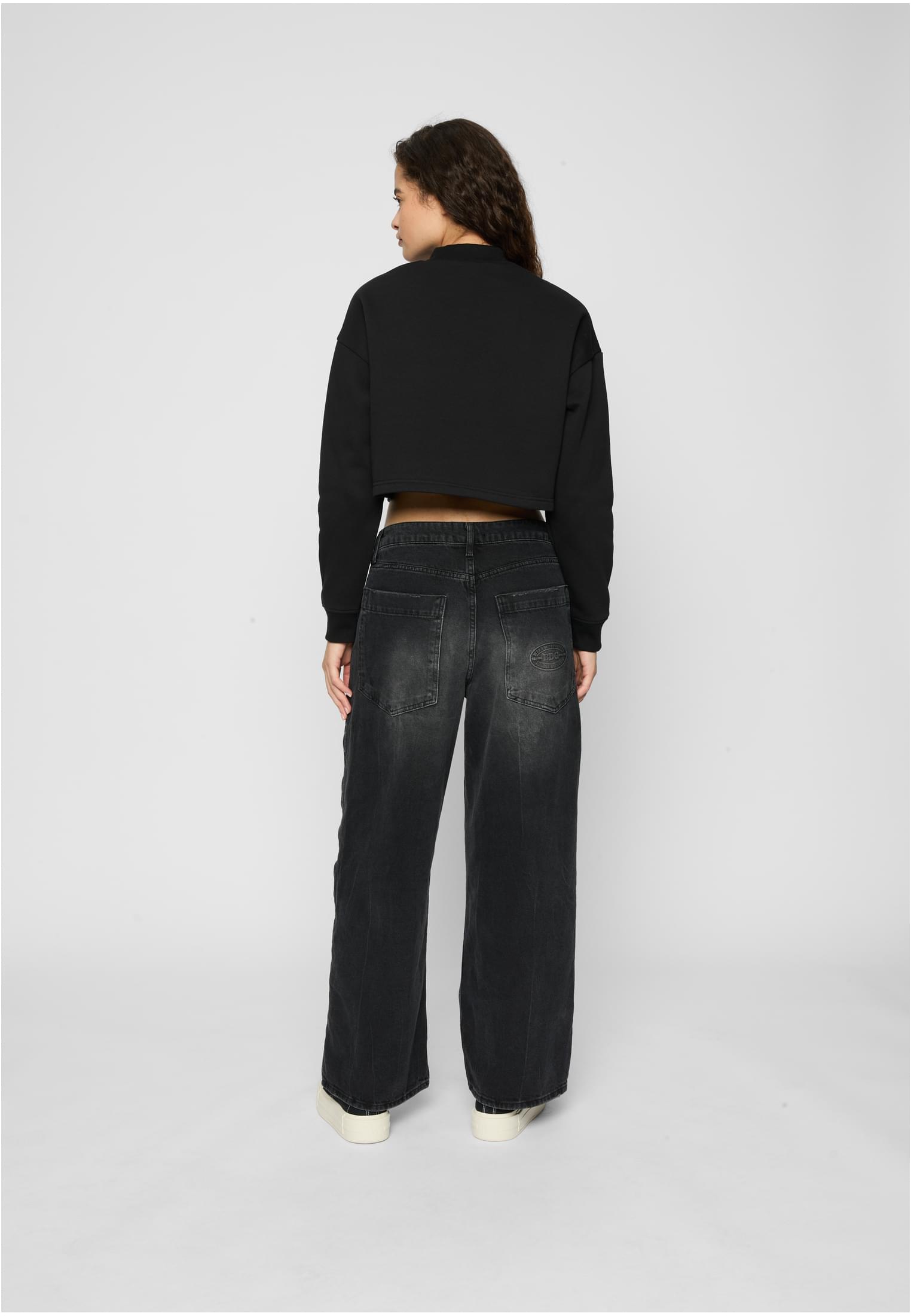 Ladies Cropped Oversized Sweat High Neck Crew black 3XL - variant image 3