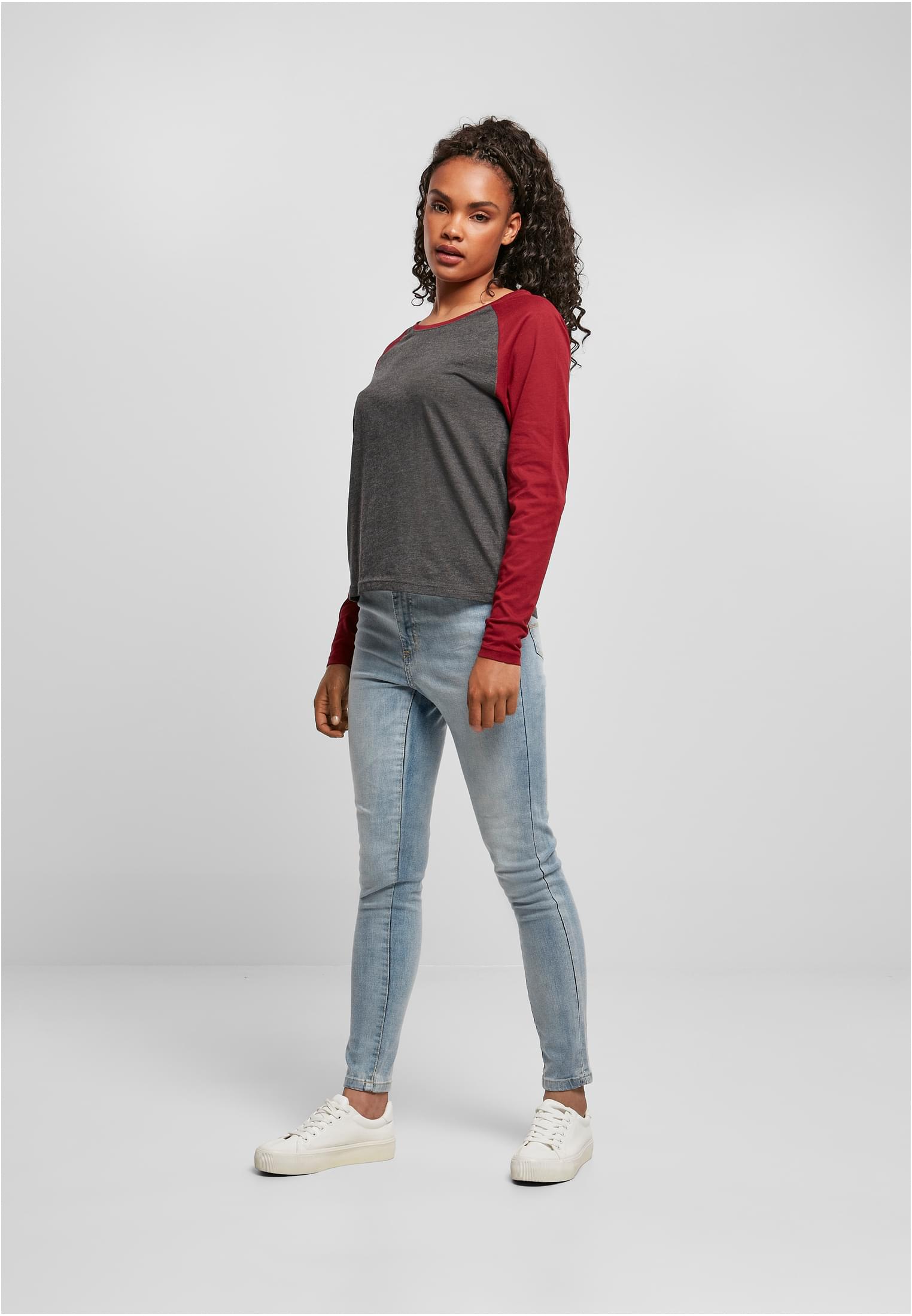 Ladies Contrast Raglan Longsleeve charcoal/burgundy 3XL - variant image 4