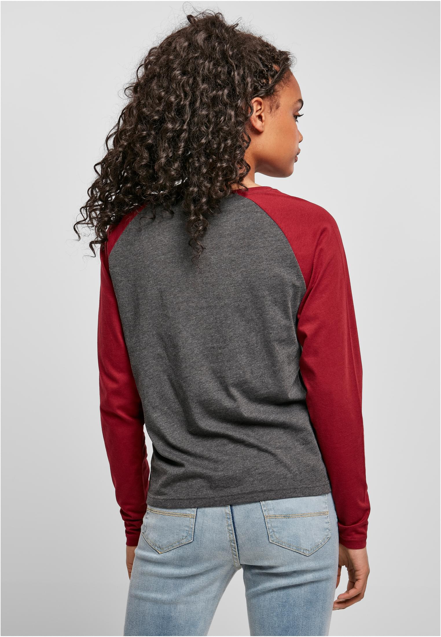Ladies Contrast Raglan Longsleeve charcoal/burgundy 3XL - variant image 2