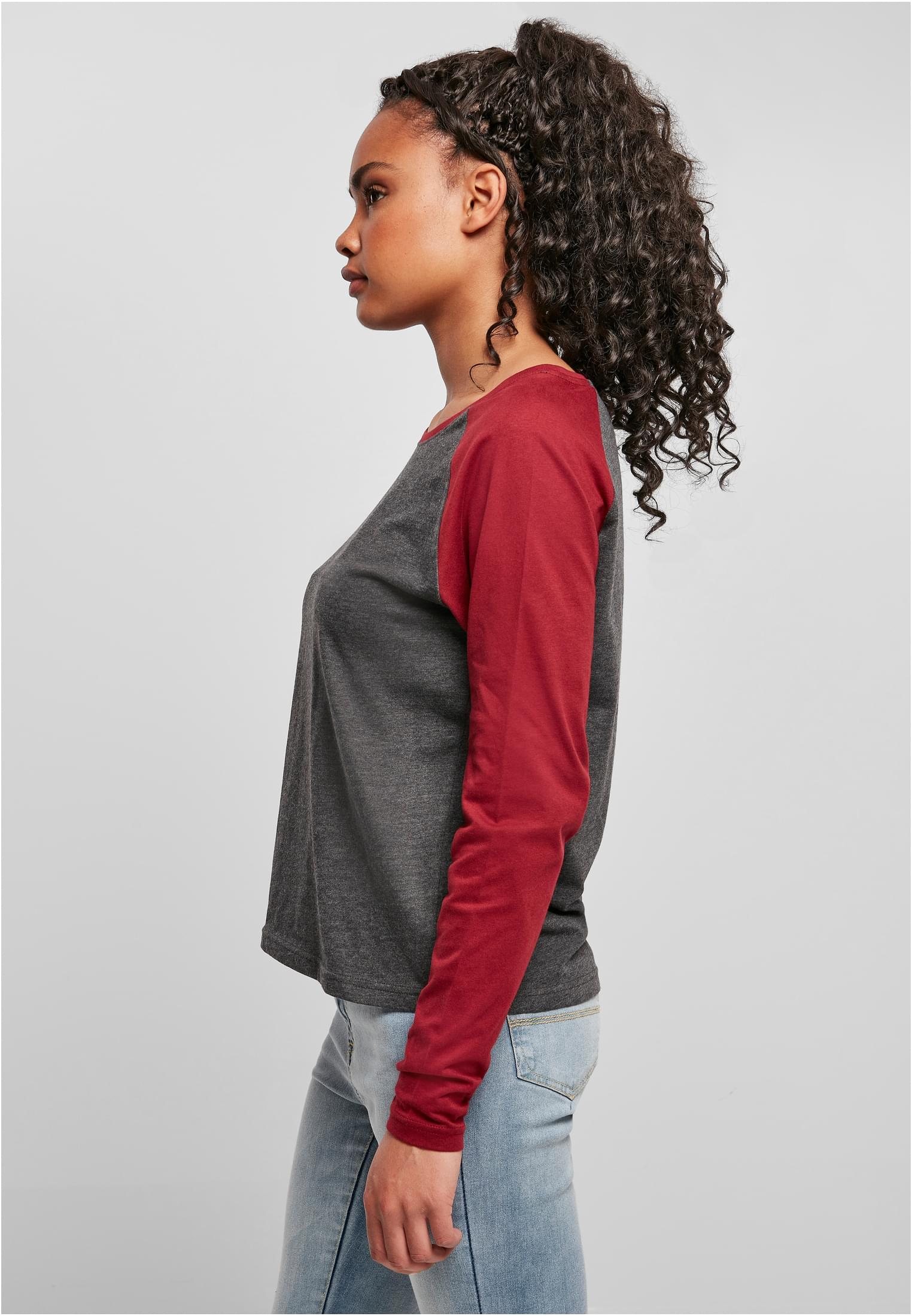 Ladies Contrast Raglan Longsleeve charcoal/burgundy 3XL - variant image 1