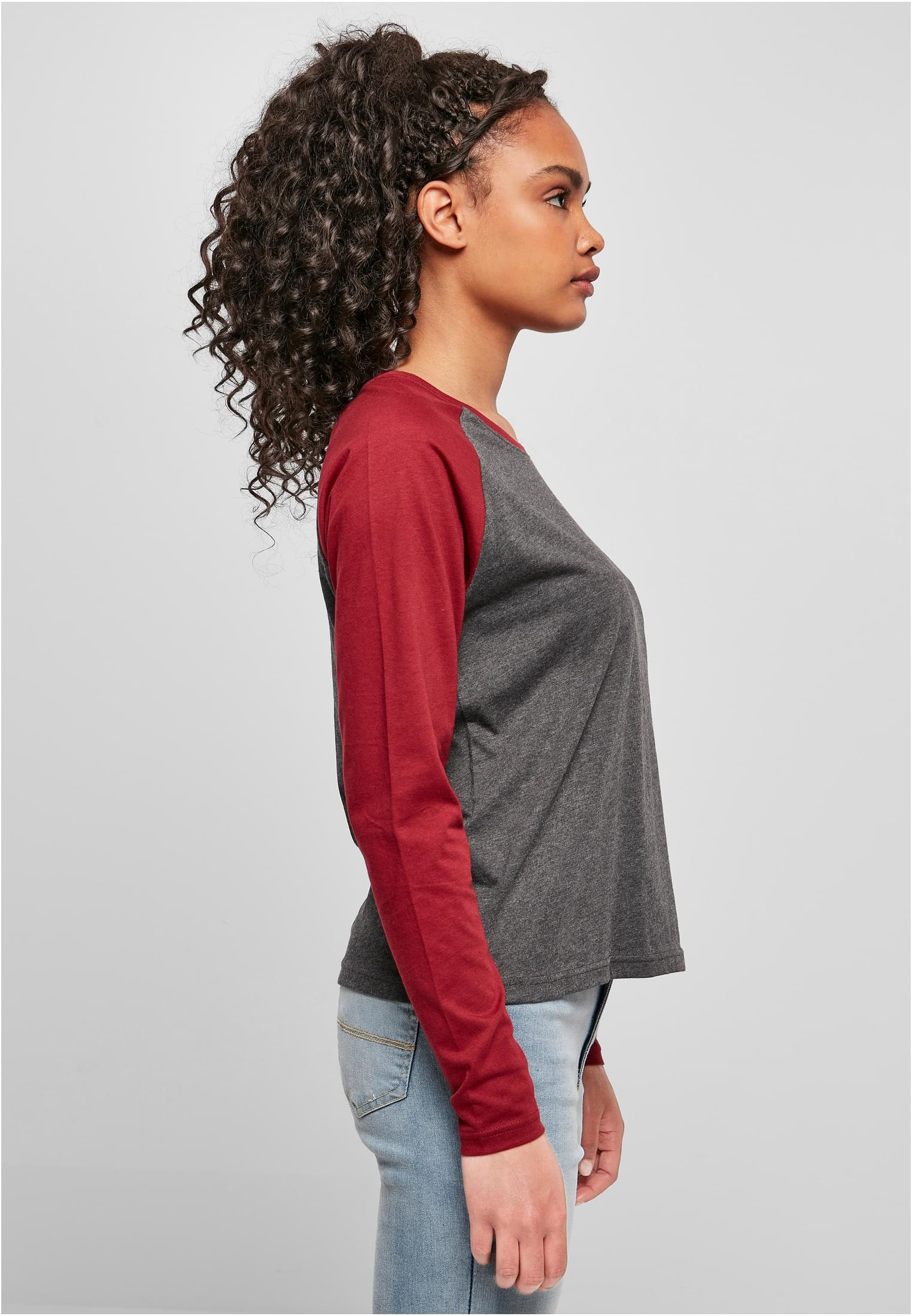 Ladies Contrast Raglan Longsleeve charcoal/burgundy 3XL - variant image 3