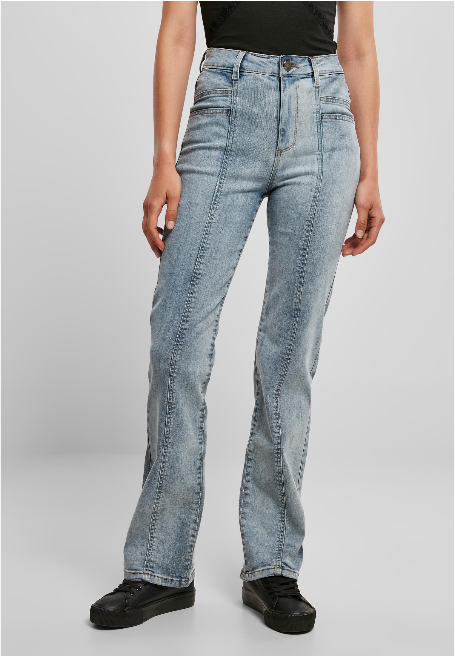 Ladies High Waist Straight Slit Denim Pants tintedlightbluewashed 26 - alternate variant 1