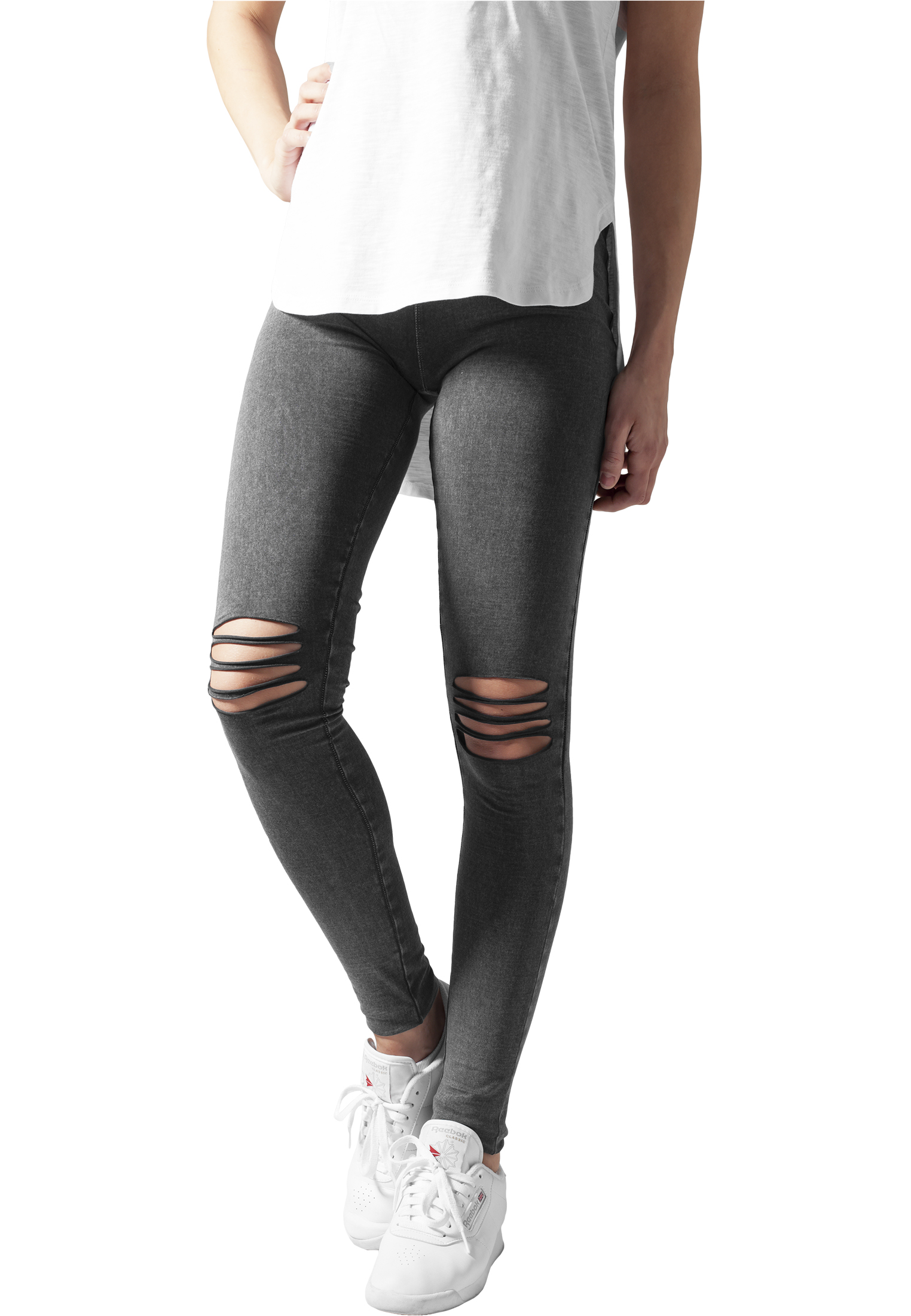 Ladies Cutted Knee Leggings acid black L - alternate variant 1