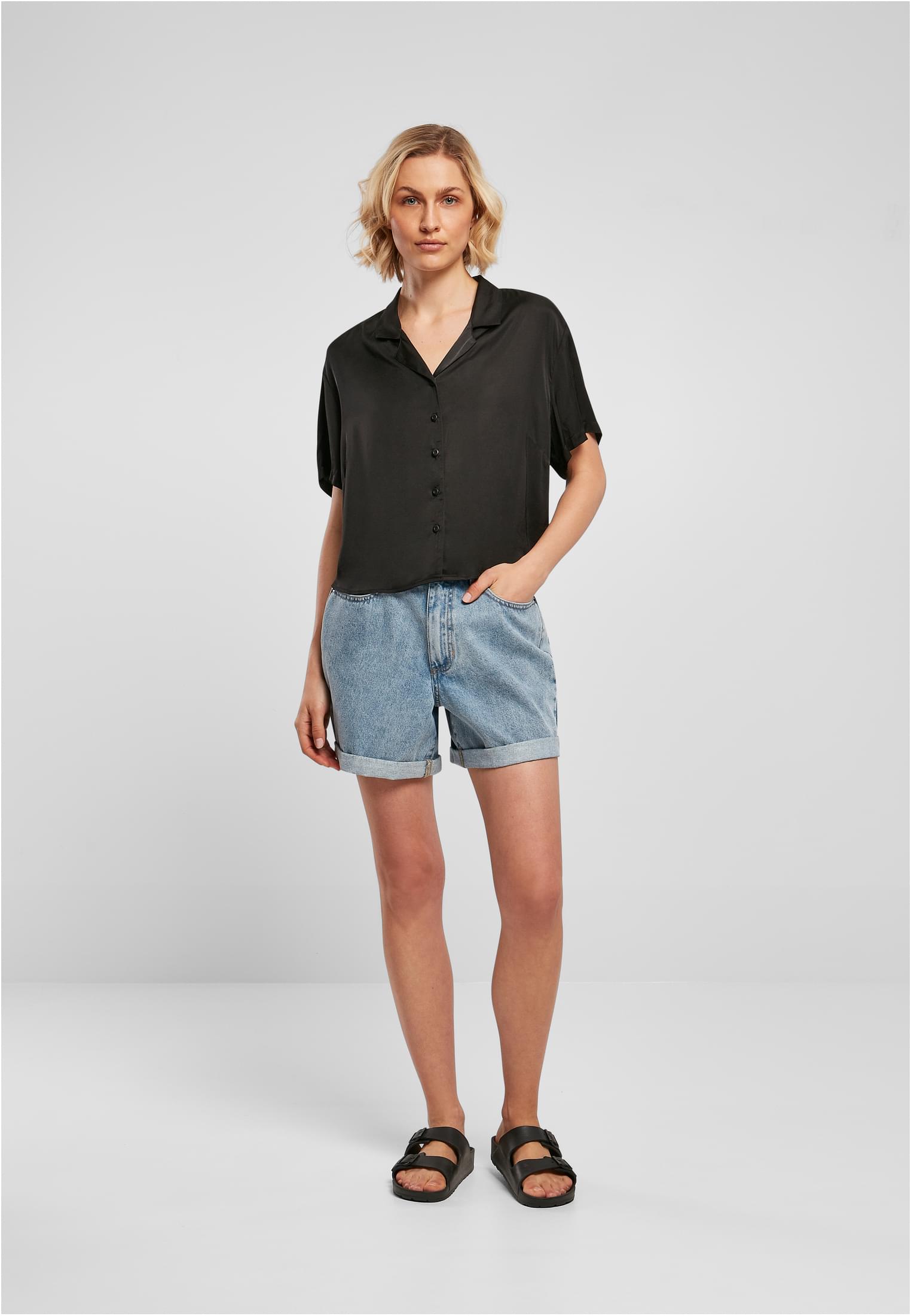 Ladies Viscose Satin Resort Shirt black 3XL - variant image 4