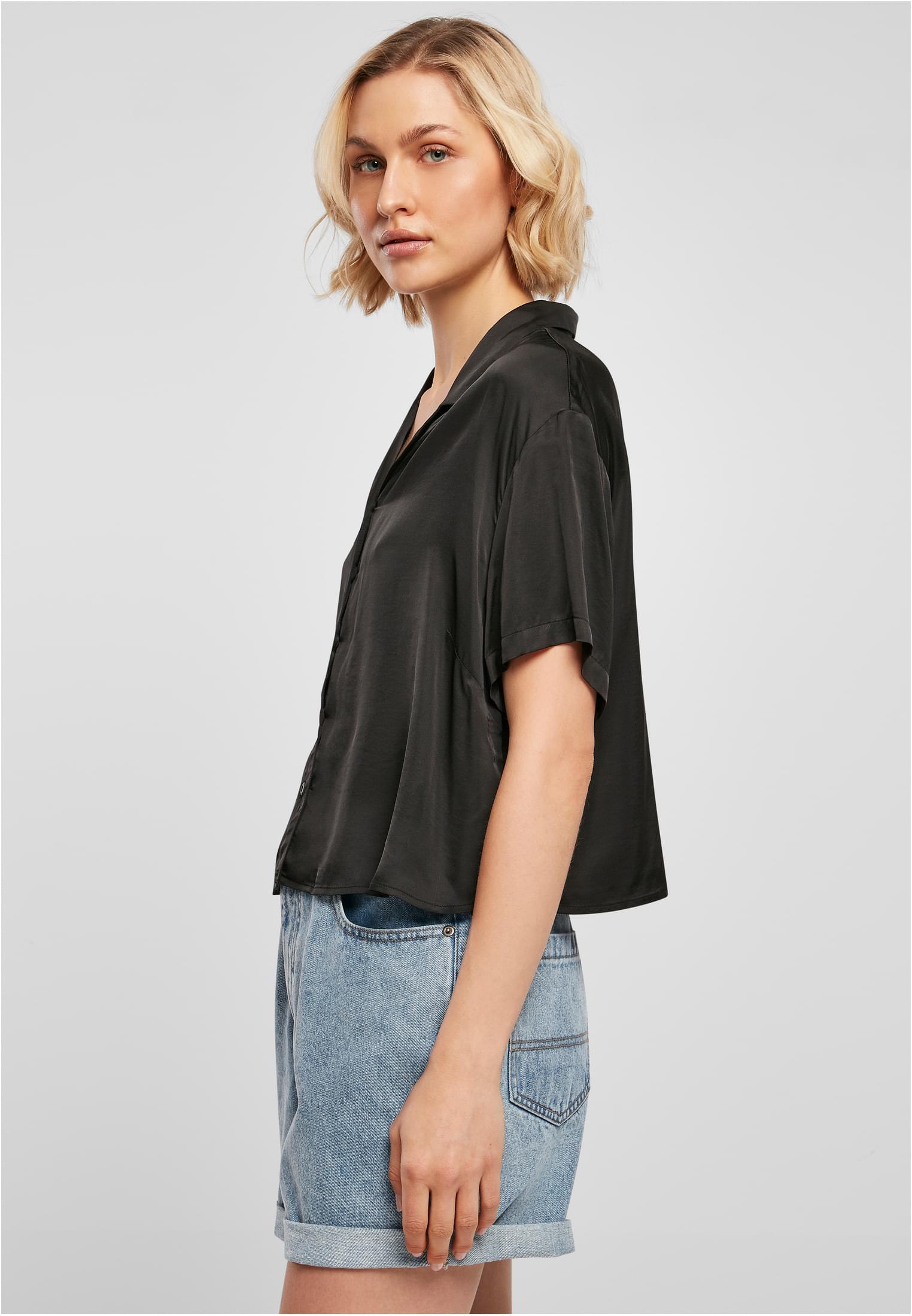 Ladies Viscose Satin Resort Shirt black 3XL - variant image 1