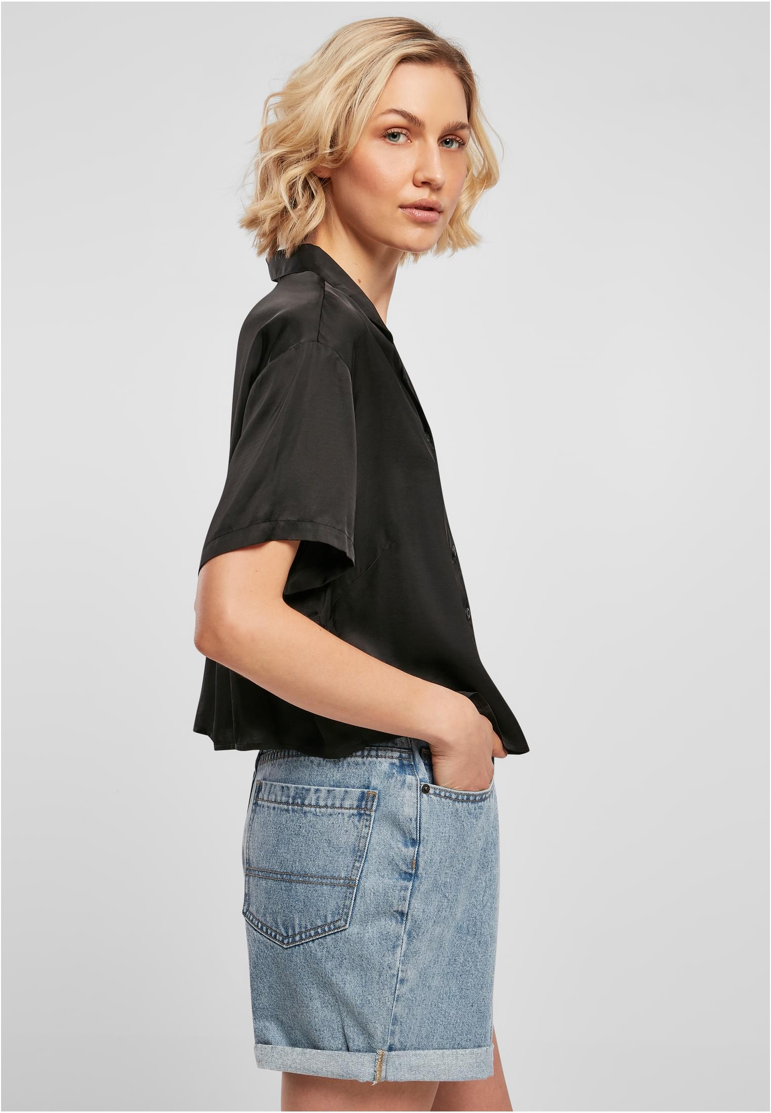 Ladies Viscose Satin Resort Shirt black 3XL - variant image 3
