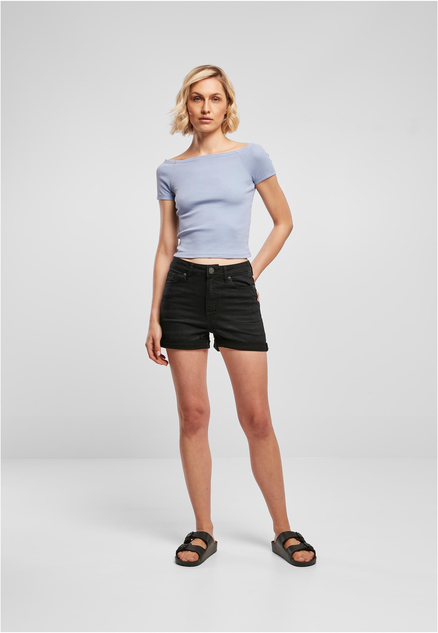レディース オフショルダー リブ Tシャツ ビオラブルー 3XL
 - variant image 4