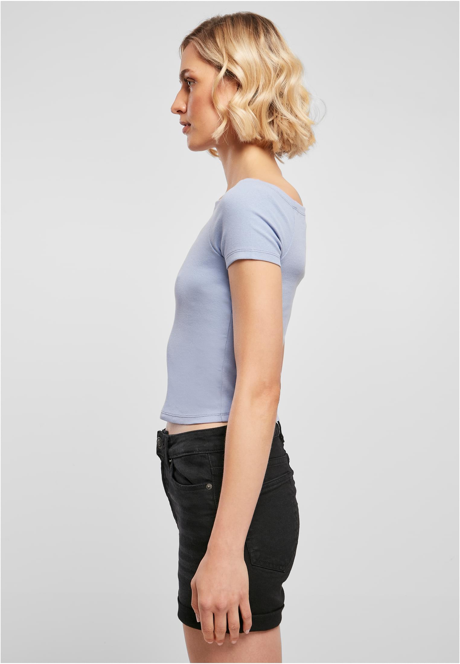 レディース オフショルダー リブ Tシャツ ビオラブルー 3XL
 - variant image 1