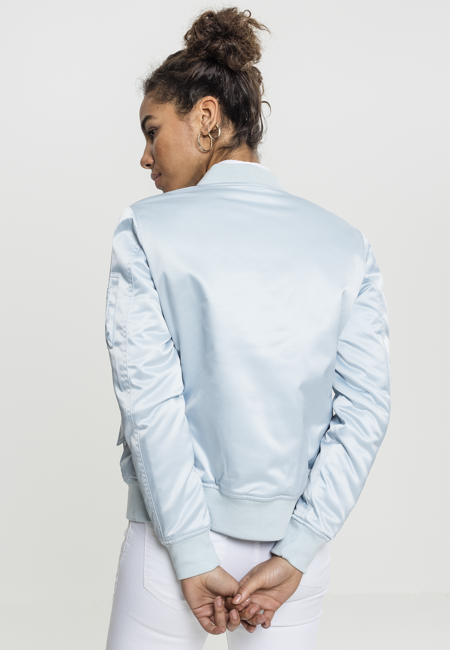 Ladies Satin Bomber Jacket babyblue L - variant image 4
