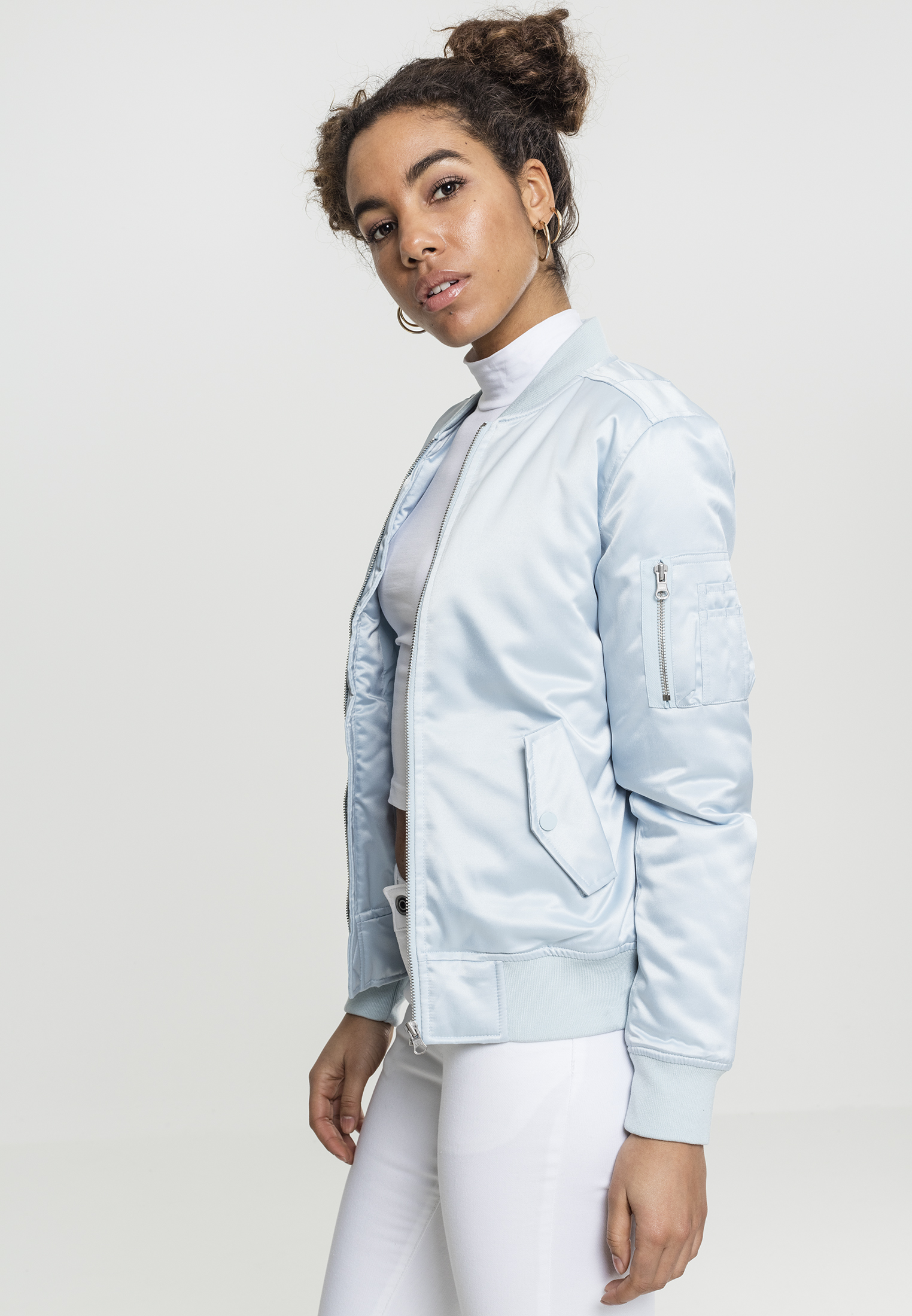 Ladies Satin Bomber Jacket babyblue L - variant image 1