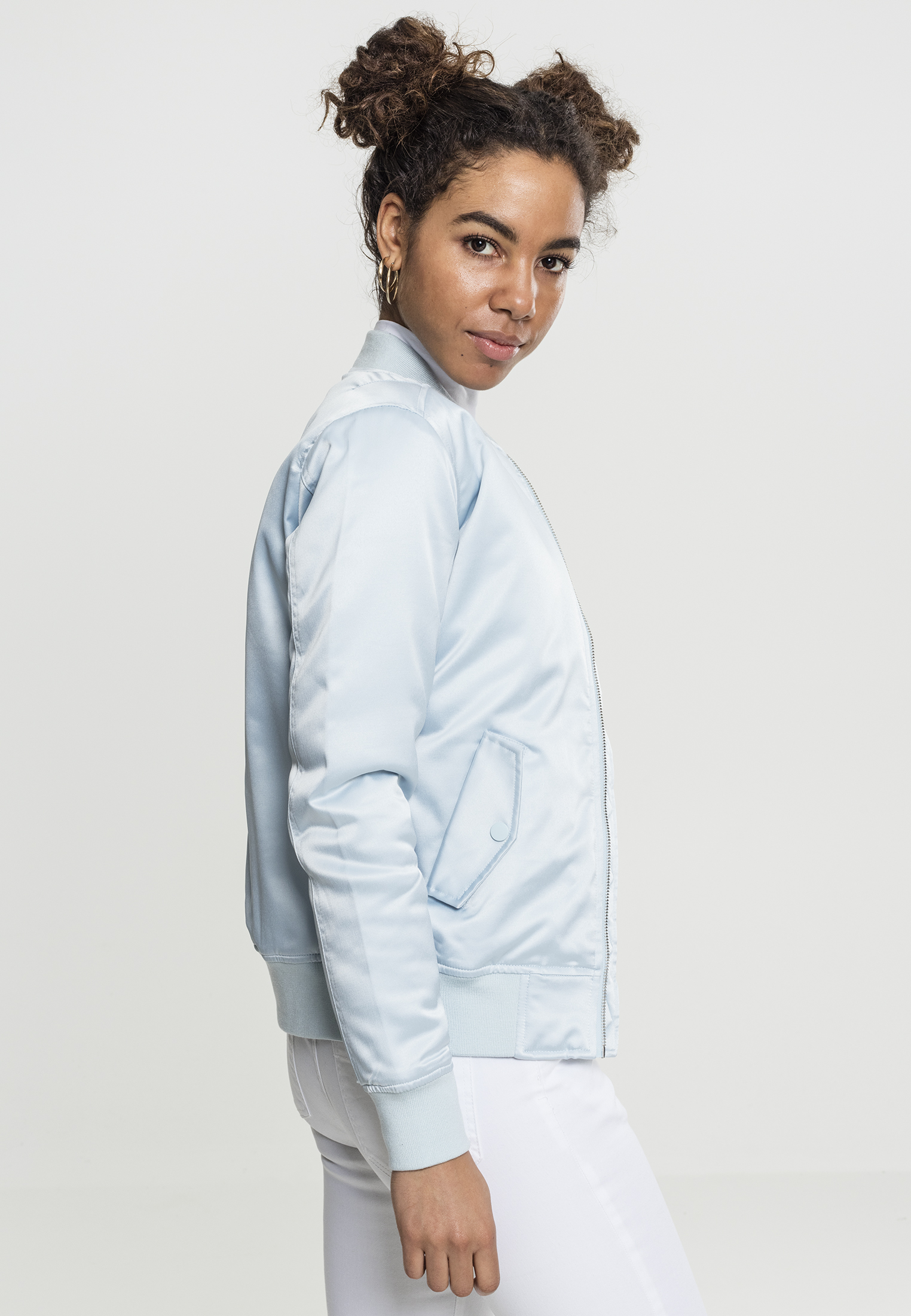 Ladies Satin Bomber Jacket babyblue L - variant image 5