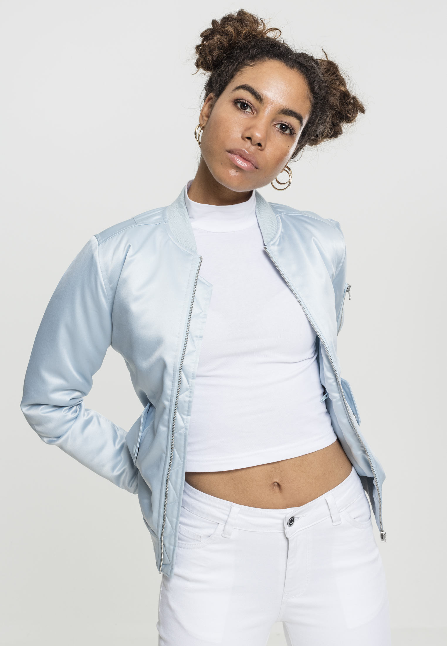 Ladies Satin Bomber Jacket babyblue L - alternate variant 1