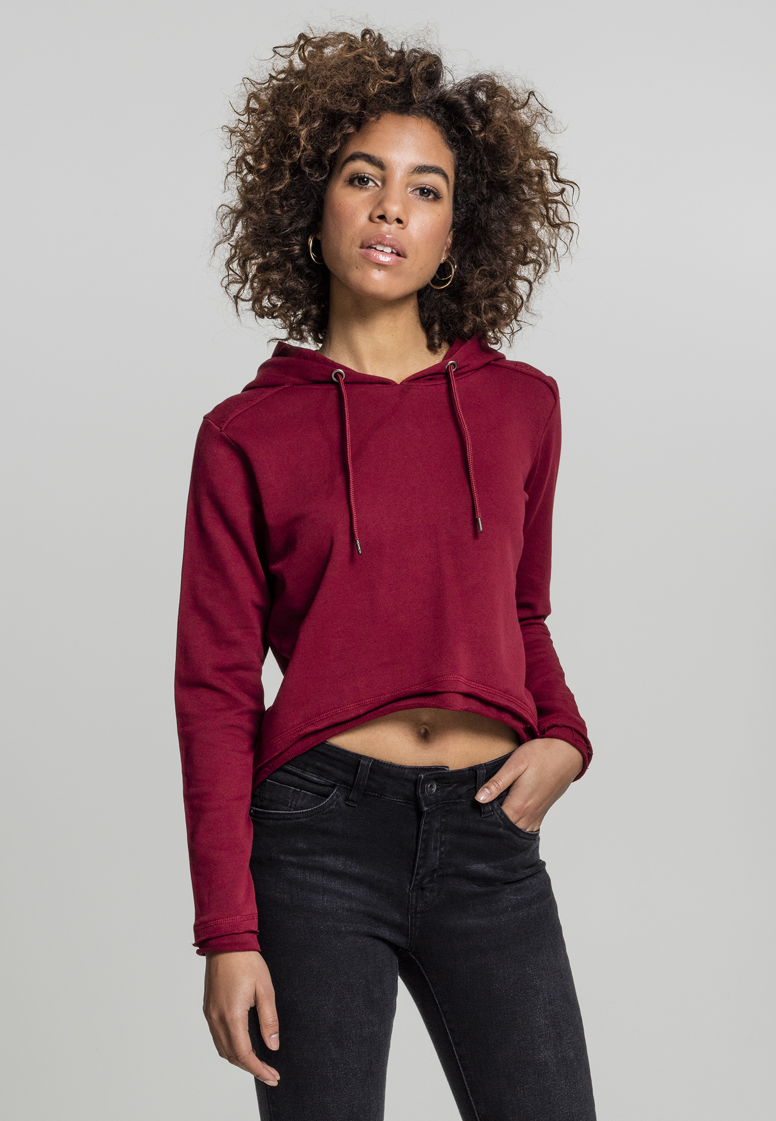 Ladies Cropped Terry Hoody burgundy L - variant image 1