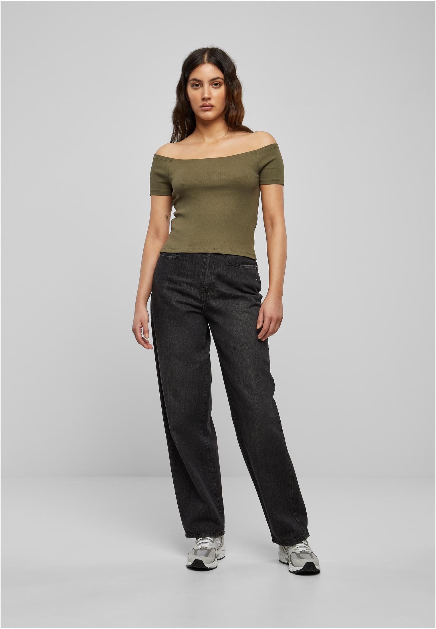 レディース オフショルダー リブ Tシャツ オリーブ L
 - variant image 4