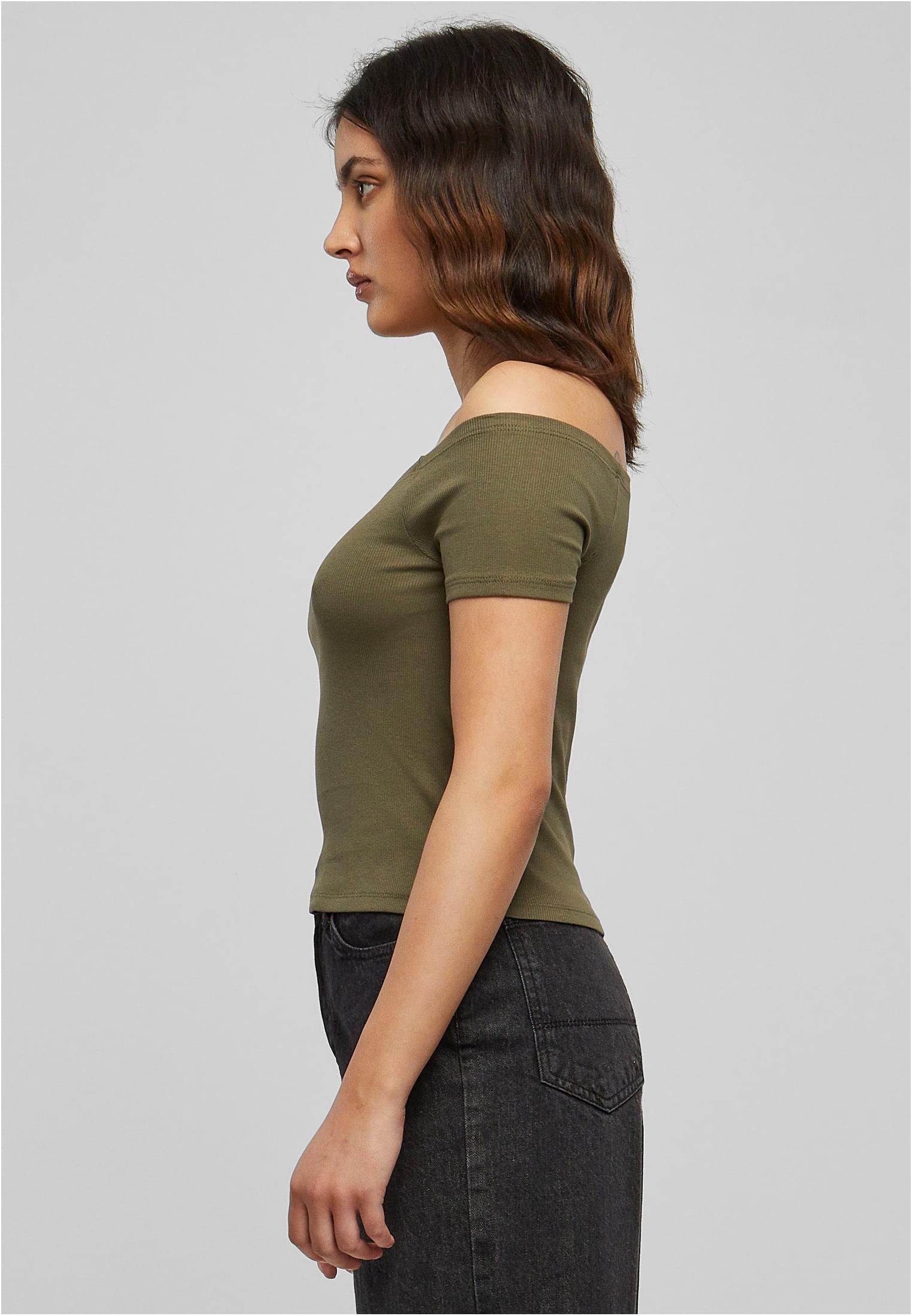 レディース オフショルダー リブ Tシャツ オリーブ L
 - variant image 1