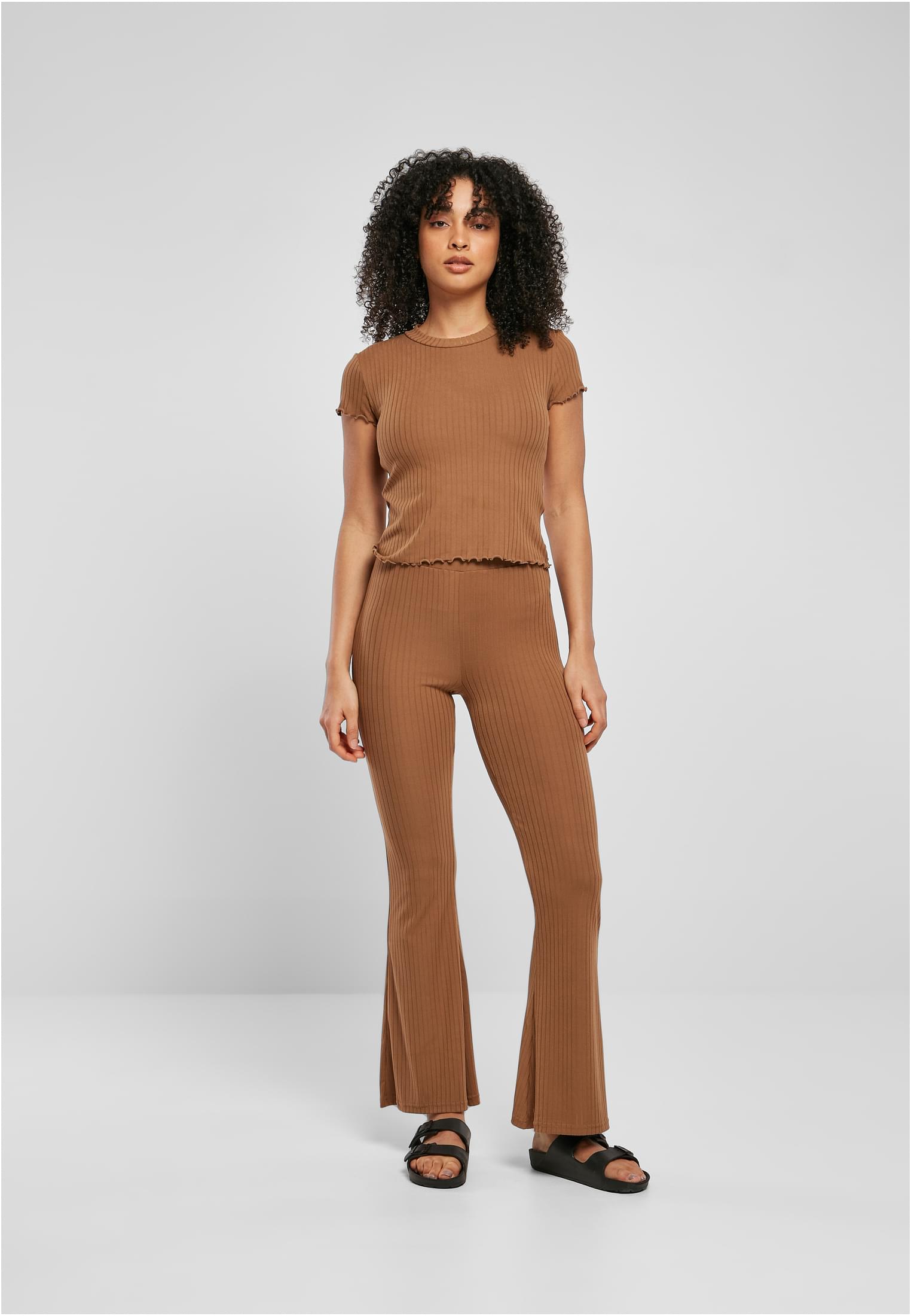 Ladies High Waist Rib Flared Leggings darktaupe 3XL - variant image 4