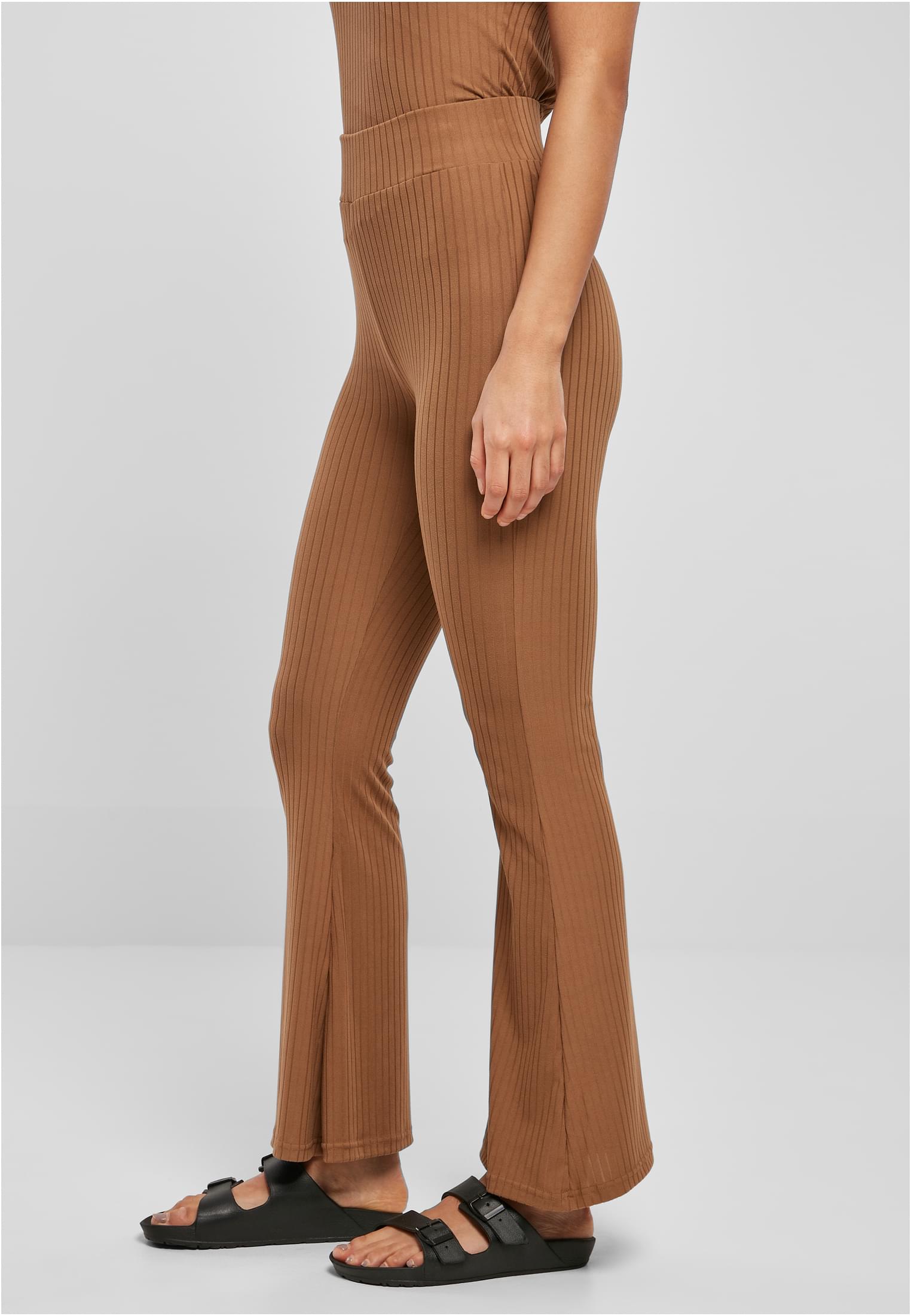 Ladies High Waist Rib Flared Leggings darktaupe 3XL - variant image 1