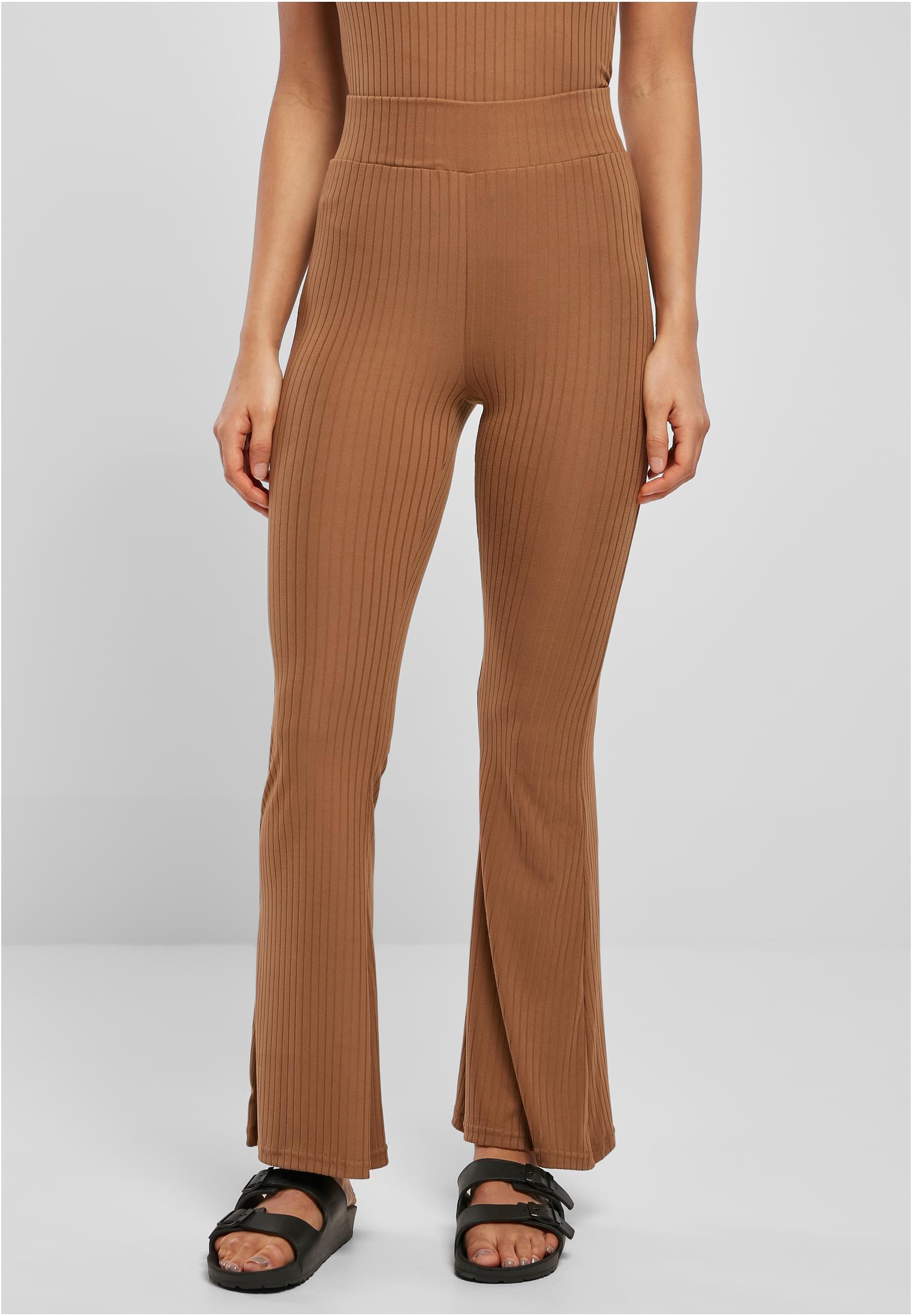 Ladies High Waist Rib Flared Leggings darktaupe 3XL - alternate variant 2
