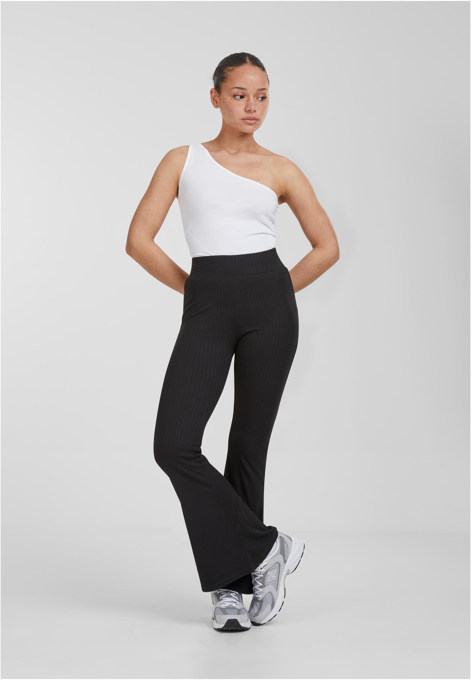 Ladies High Waist Rib Flared Leggings black 3XL - variant image 4