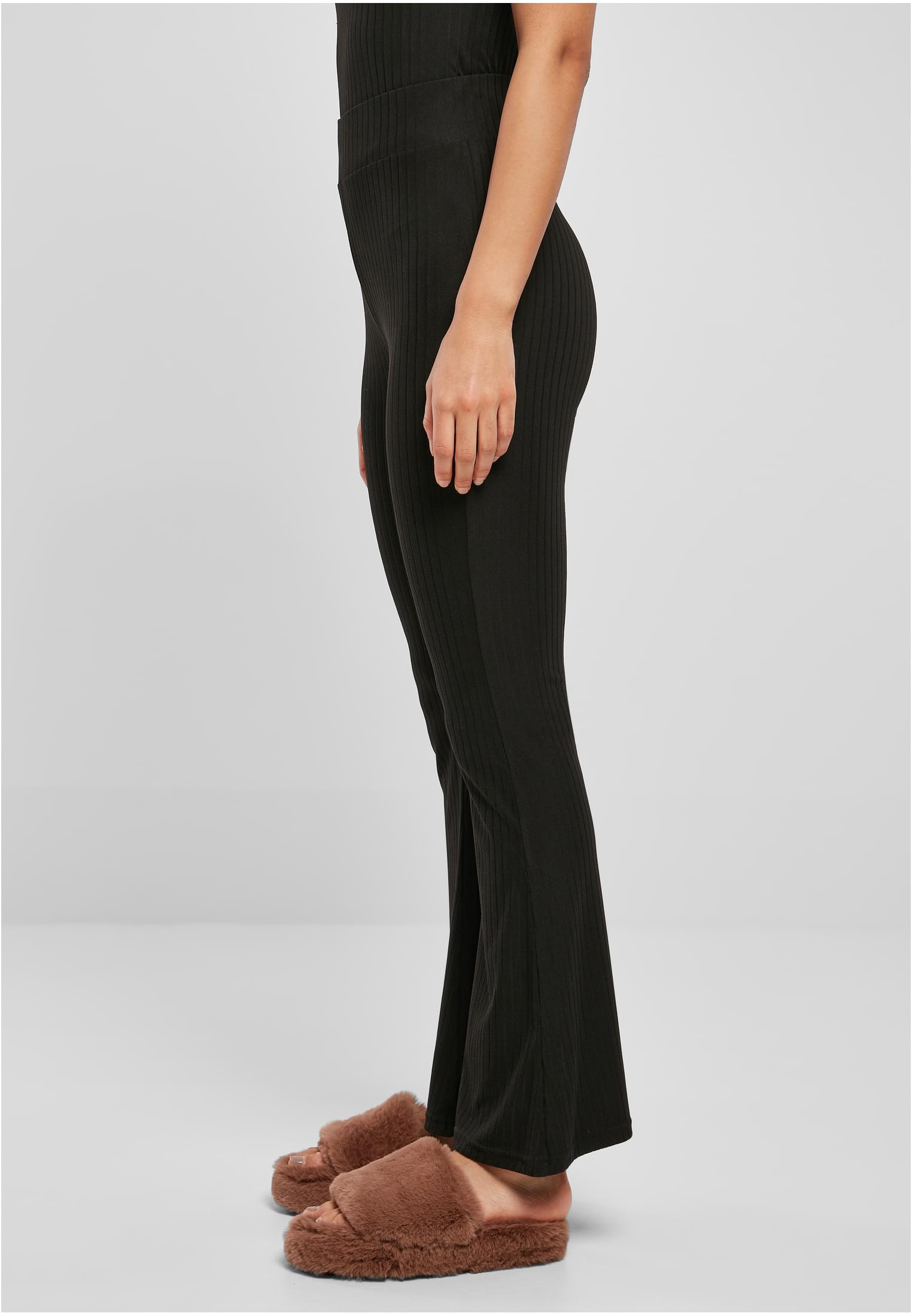 Ladies High Waist Rib Flared Leggings black 3XL - variant image 1