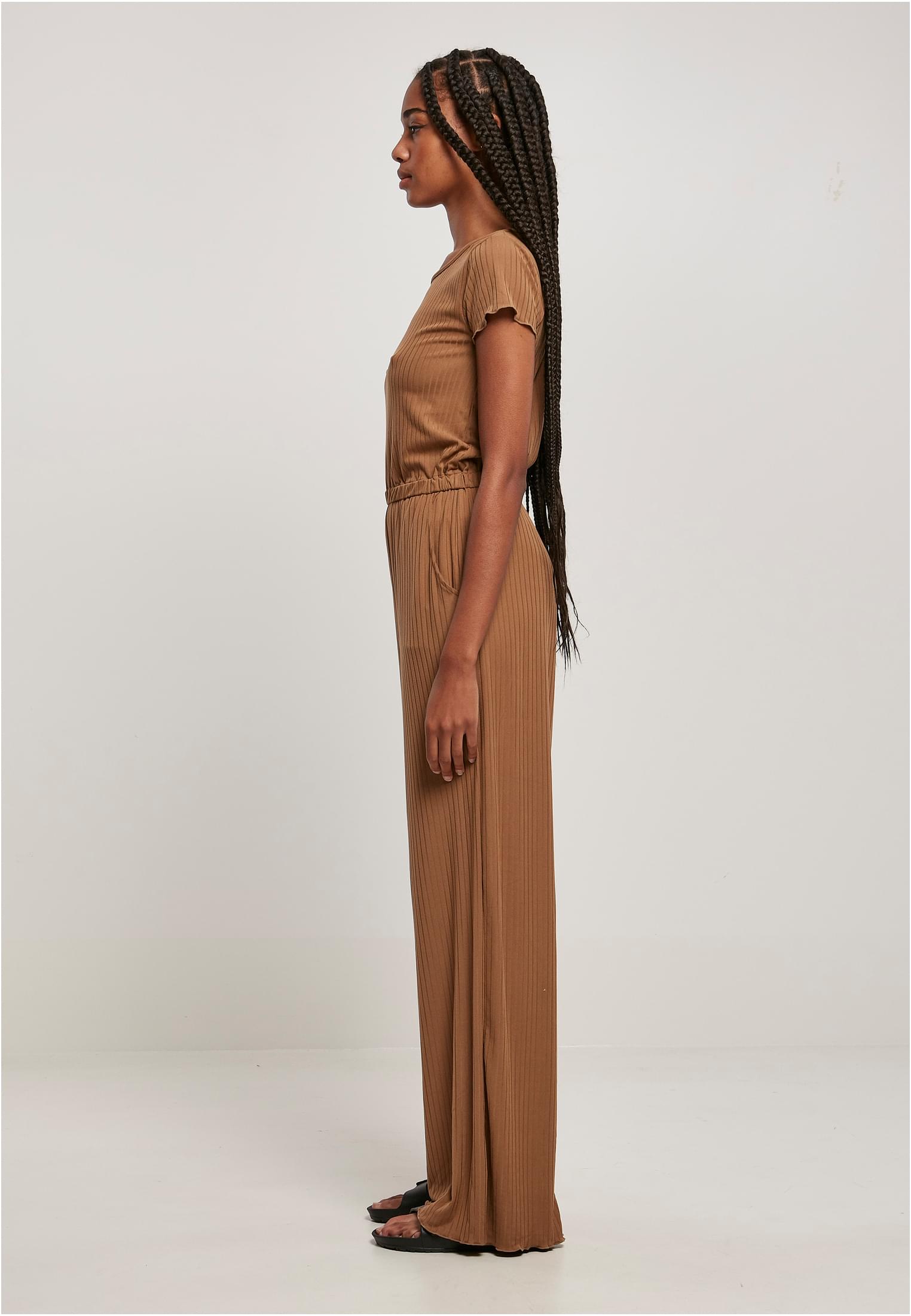 Ladies Rib Wid Leg Jumpsuit darktaupe 3XL - variant image 1