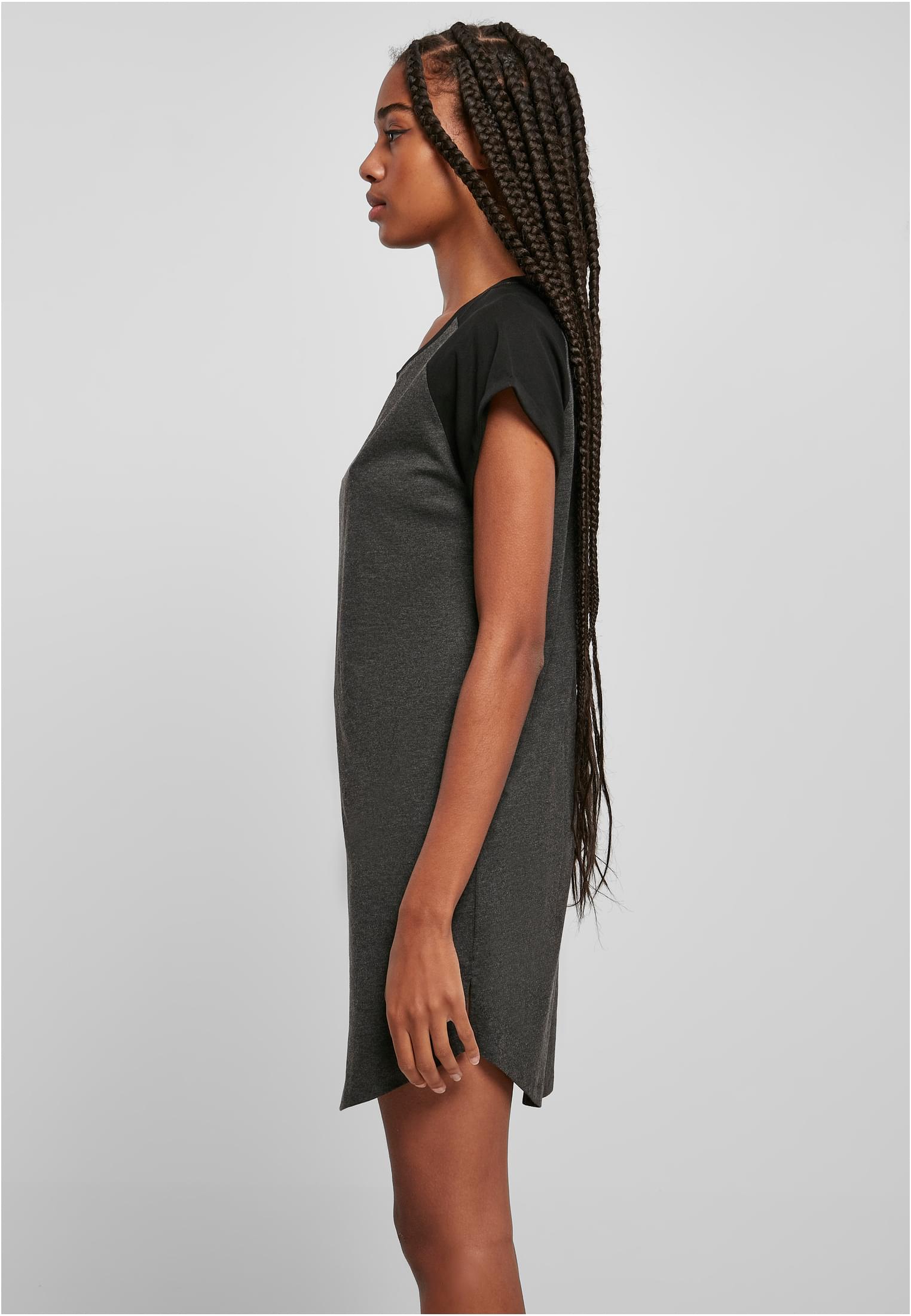 Ladies Contrast Raglan Tee Dress charcoal/black 3XL - variant image 1