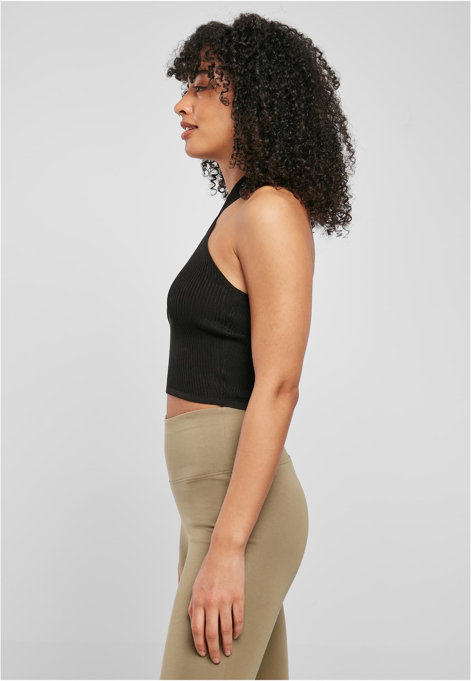 Ladies Rib Knit Crossed Neckholder Top black 3XL - variant image 1