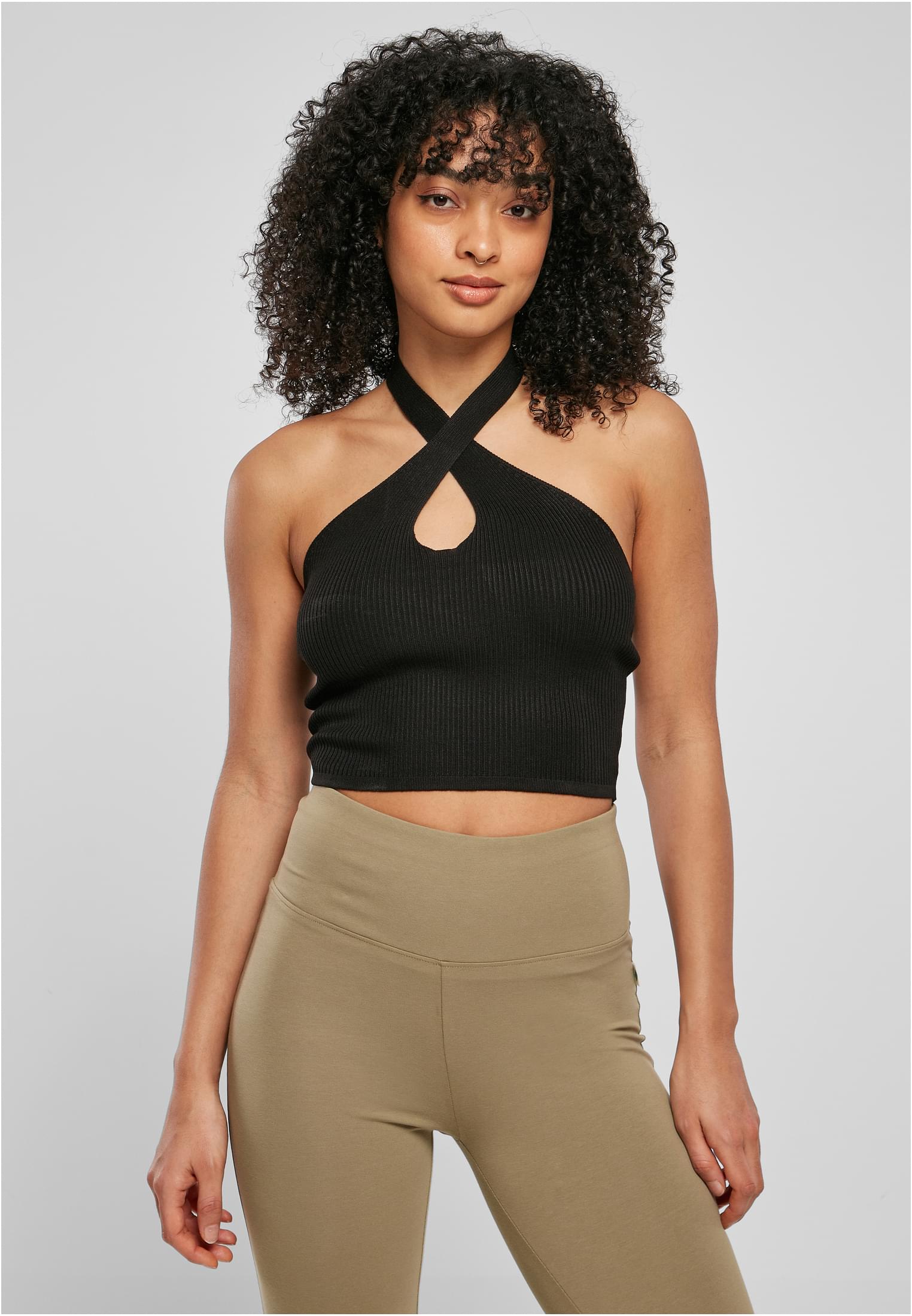 Ladies Rib Knit Crossed Neckholder Top black 3XL - alternate variant 1