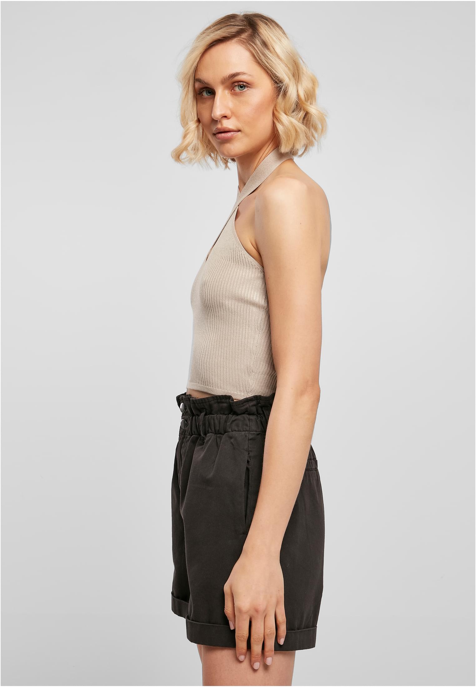 Ladies Rib Knit Crossed Neckholder Top lighttaupe 3XL - variant image 1
