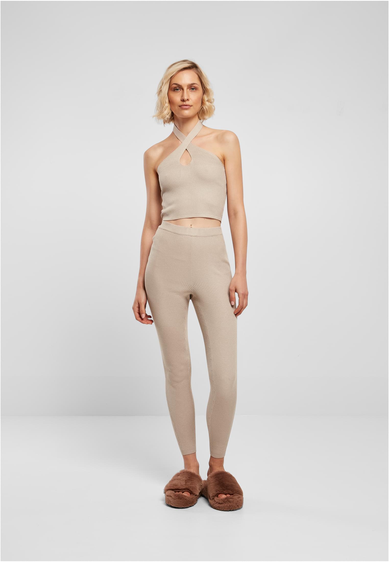 Ladies Rib Knit Leggings lighttaupe 3XL - variant image 4