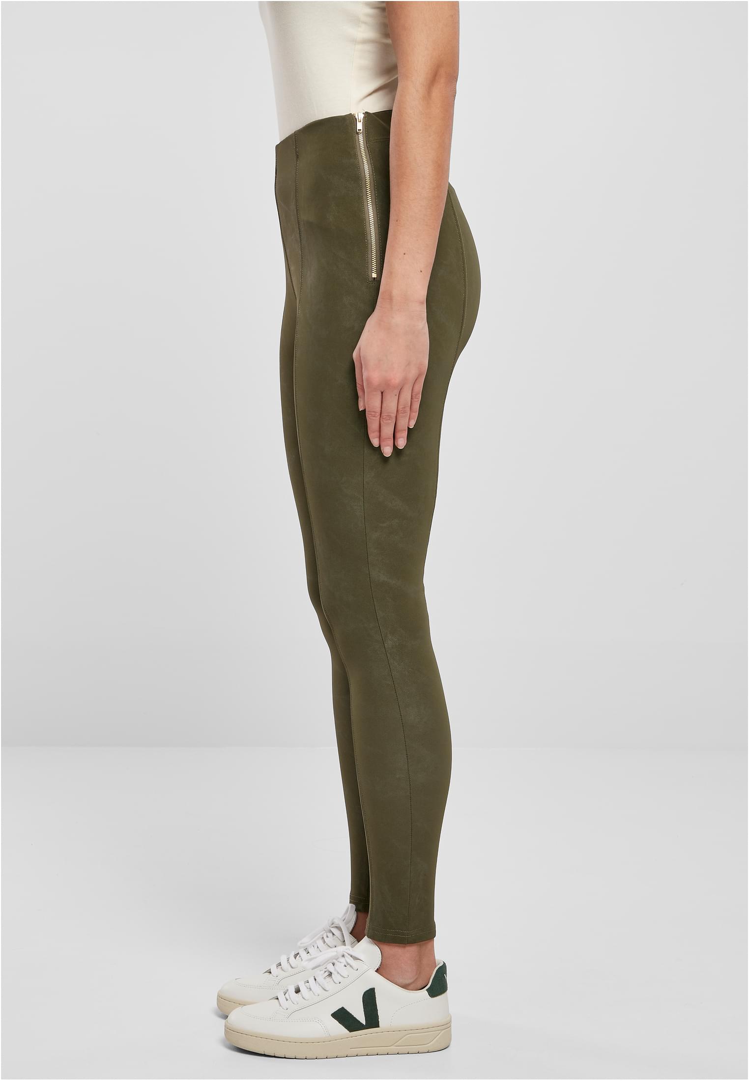 Ladies Washed Faux Leather Pants olive 3XL - variant image 1