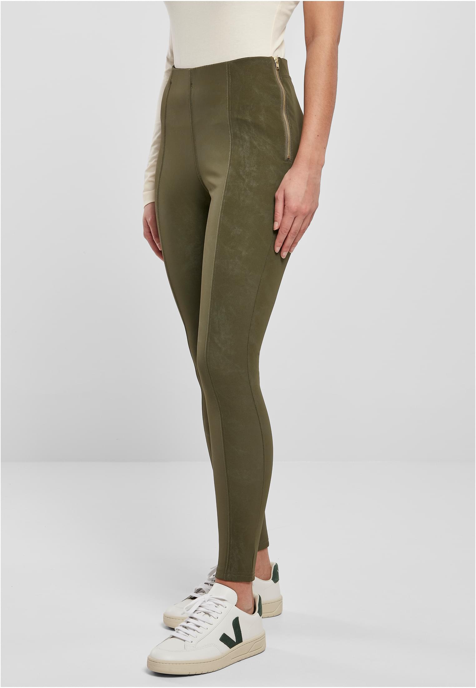 Ladies Washed Faux Leather Pants olive 3XL - alternate variant 2