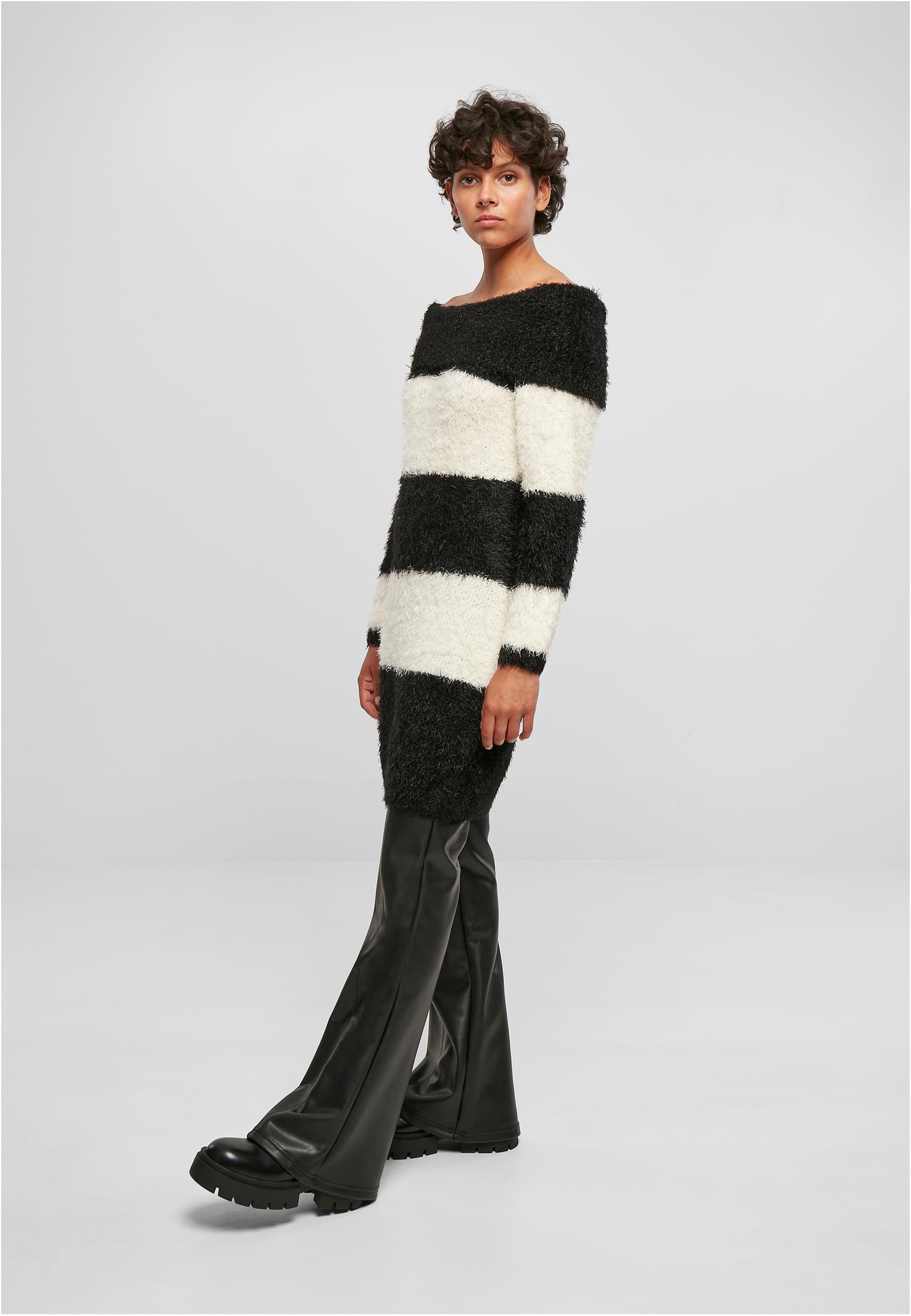 Ladies Off Shoulder Feather Dress black/whitesand 3XL - variant image 4