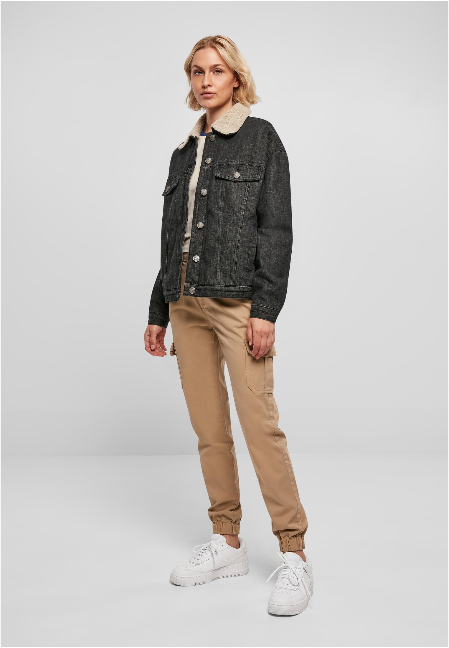 Ladies Oversized Sherpa Denim Jacket black washed 3XL - variant image 4