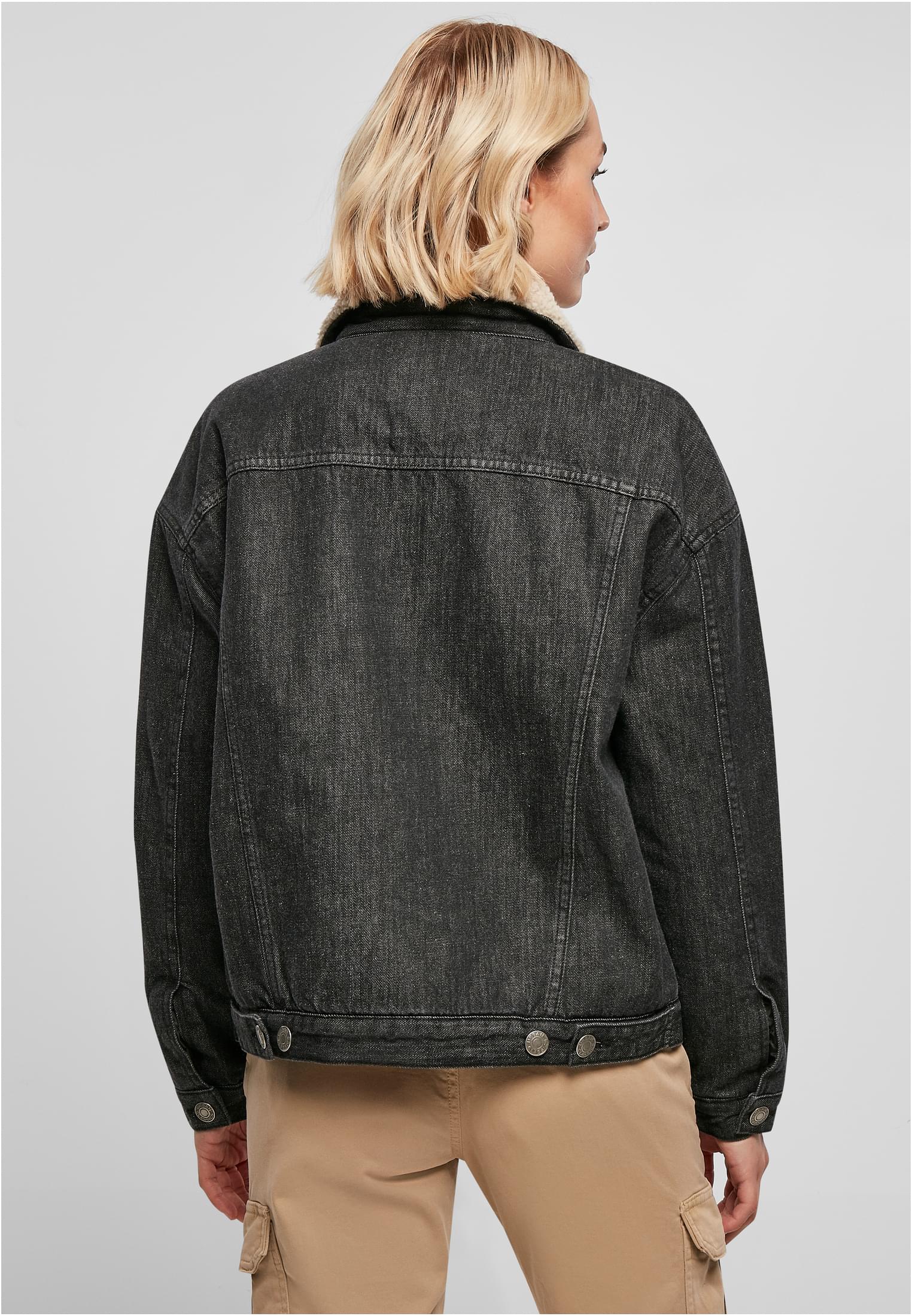 Ladies Oversized Sherpa Denim Jacket black washed 3XL - variant image 2