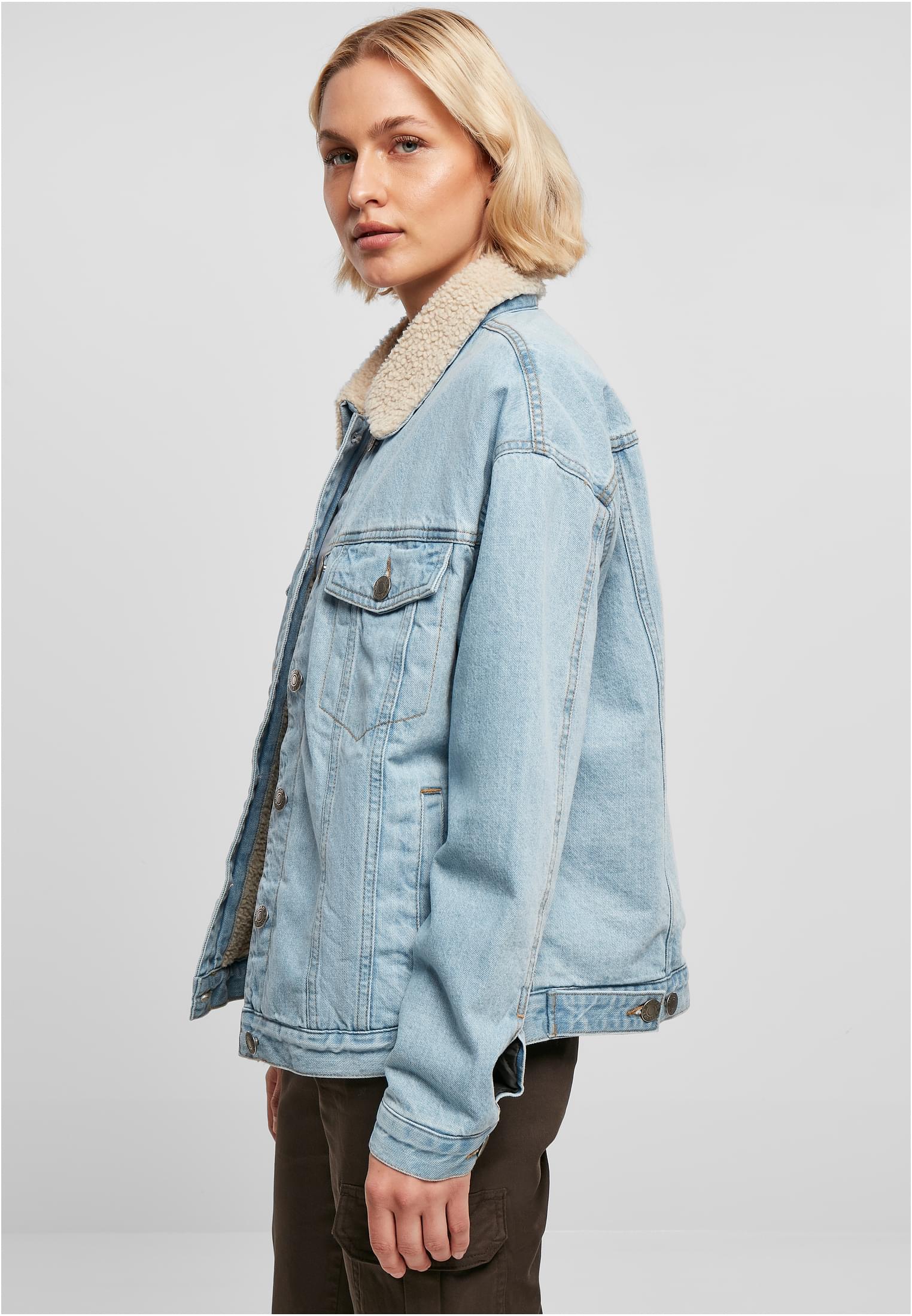 Ladies Oversized Sherpa Denim Jacket clearblue bleached L - variant image 1
