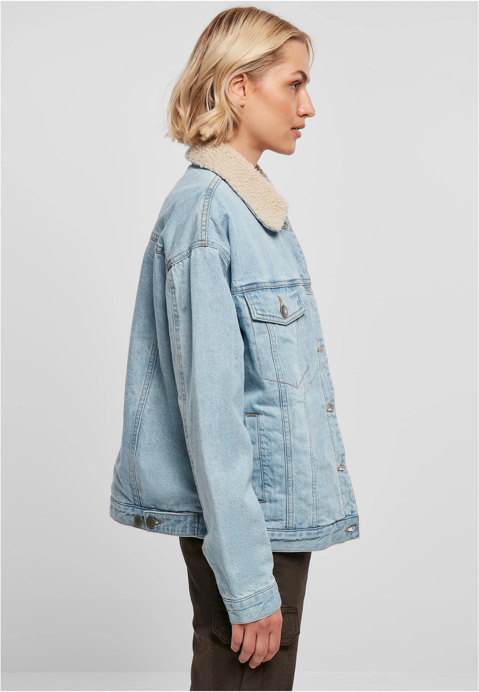 Ladies Oversized Sherpa Denim Jacket clearblue bleached L - variant image 3