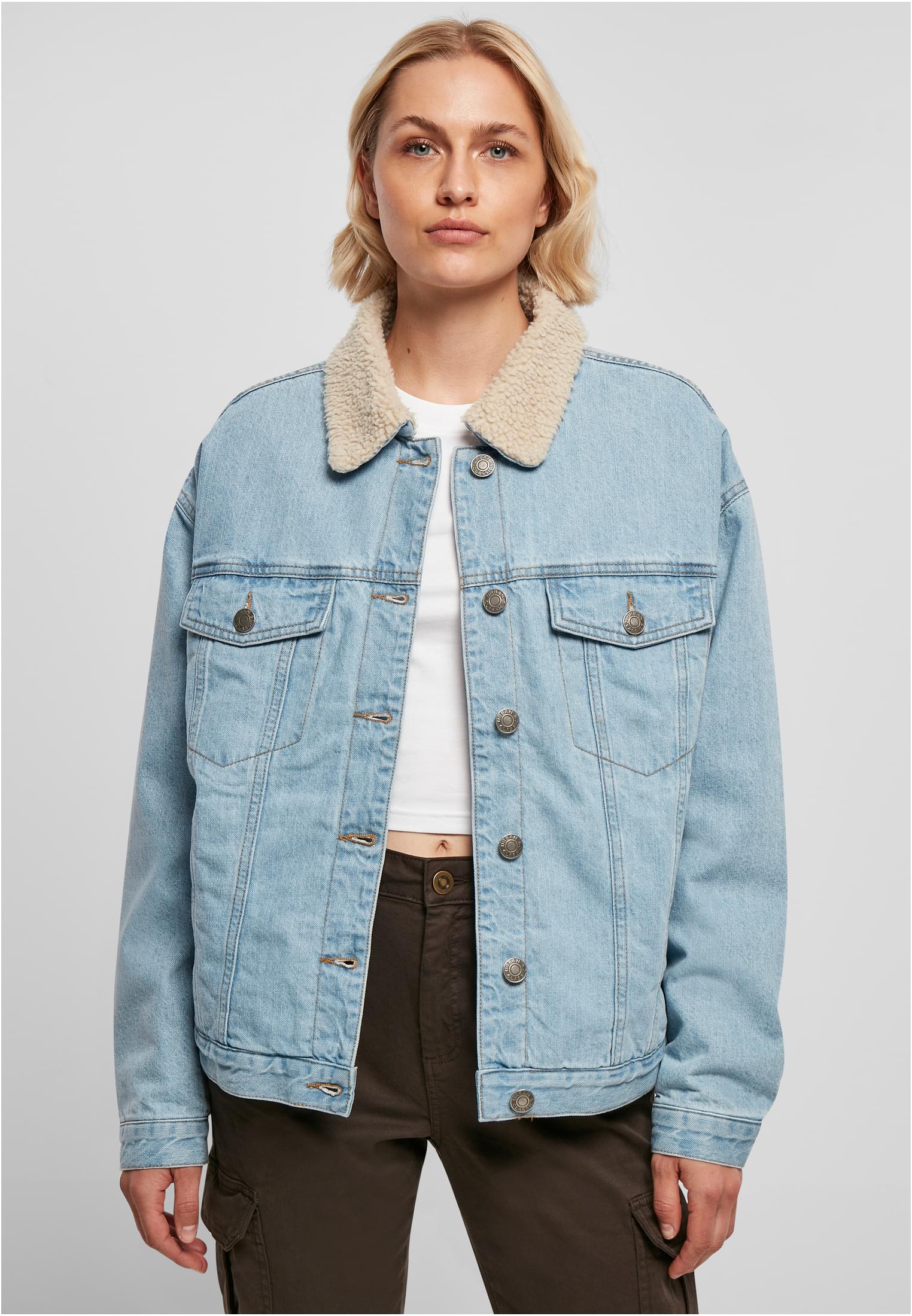 Ladies Oversized Sherpa Denim Jacket clearblue bleached L - alternate variant 2